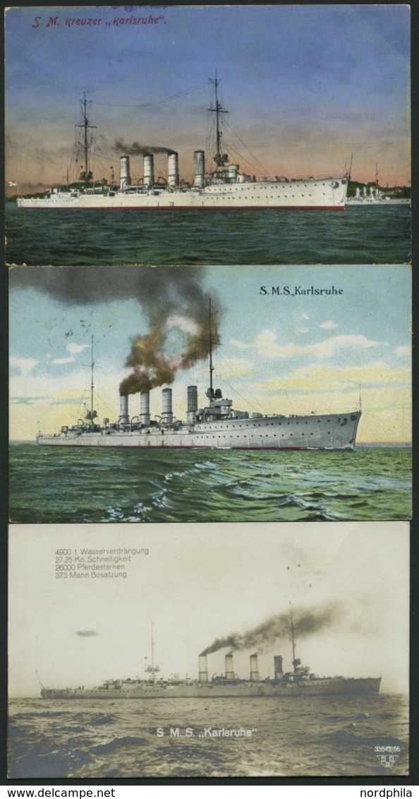 MSP VON 1914 - 1918 S.M.S. Karlsruhe, 3 Verschiedene Ansichtskarten, Pracht - Guerre