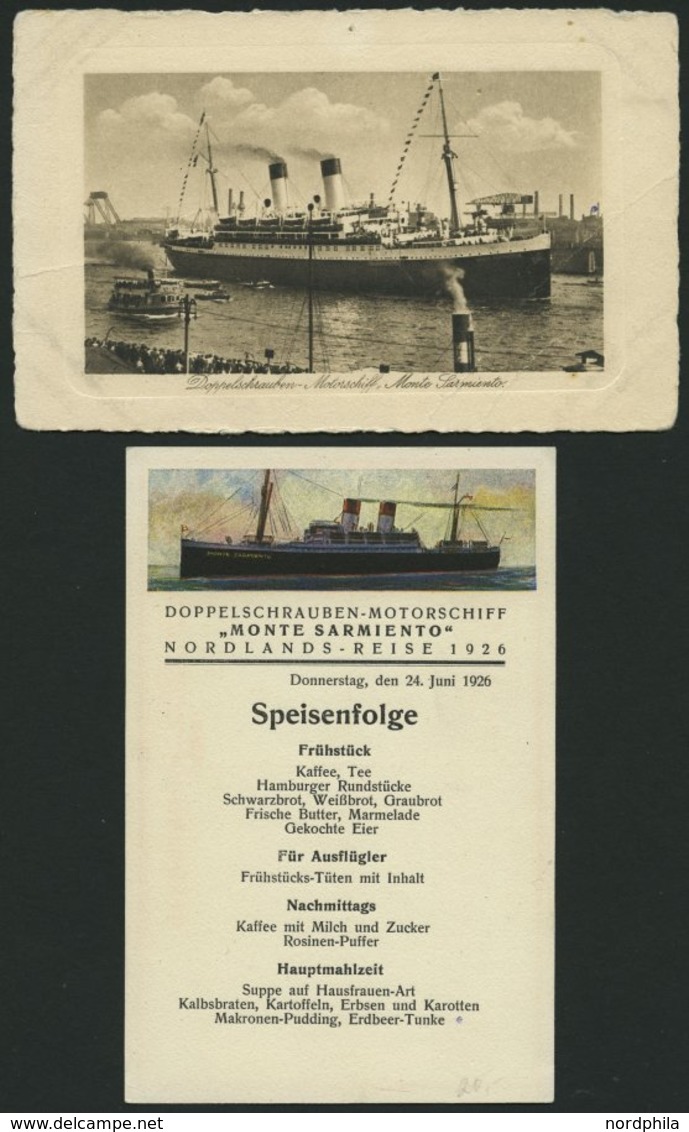 ALTE POSTKARTEN - SCHIFFE Monte Sarmiento, Doppelschraubenmotorschiff, Ansichtskarte Und Dazu Menükarte Des Schiffes Von - Altri & Non Classificati