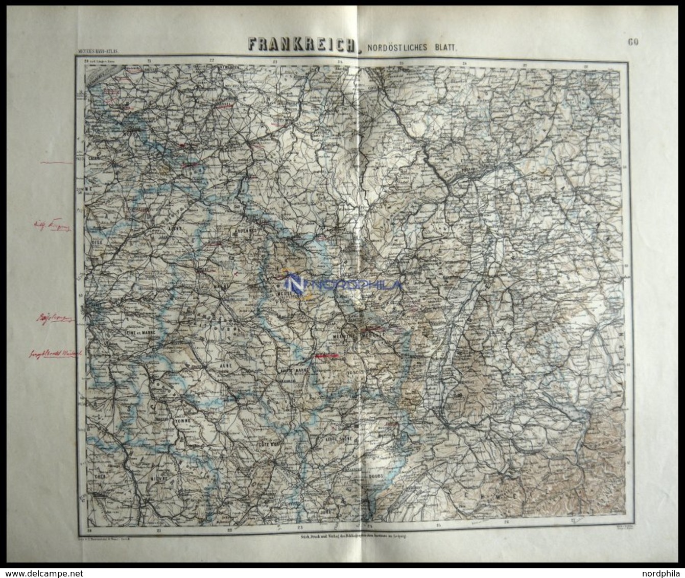 Der Nordöstliche Teil, Handschriftliche Bemerkungen Auf Der Karte, Grenzkolorierter Stahlstich Aus Meyers Hand-Atlas, 18 - Autres & Non Classés