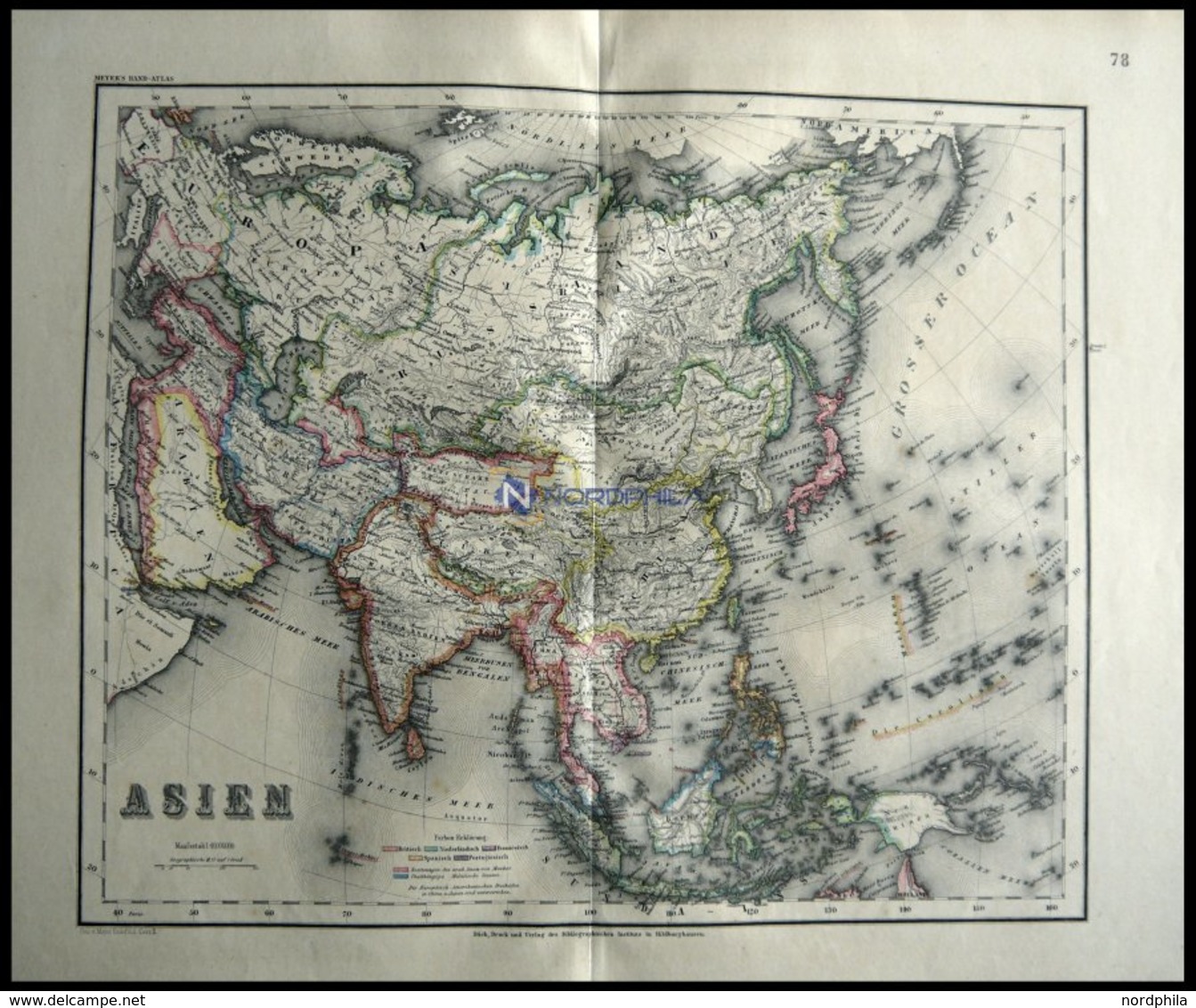 Generalkarte, Grenzkolorierter Stahlstich Aus Meyers Hand-Atlas, 1875 - Sonstige & Ohne Zuordnung