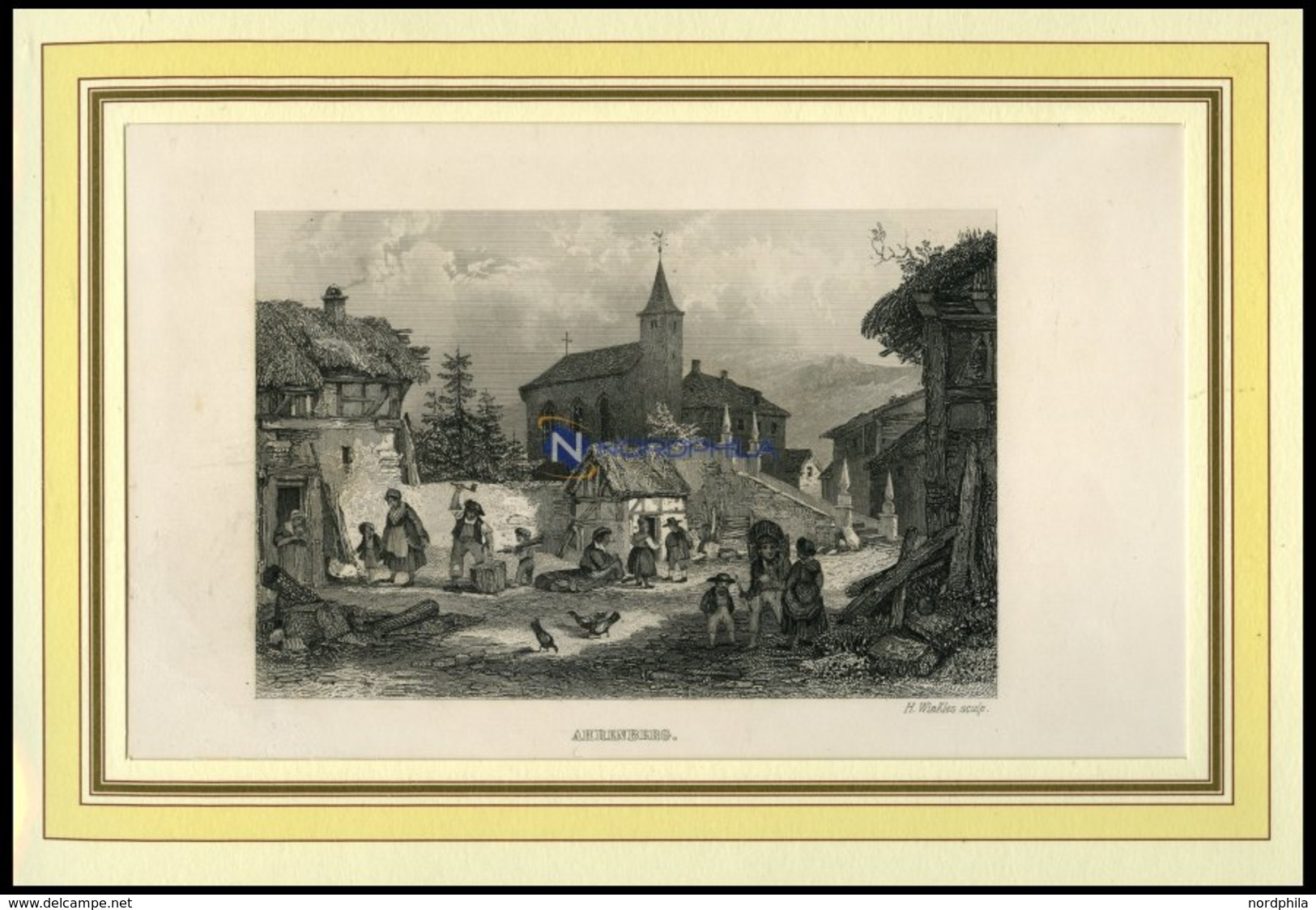 AHRENBERG, Teilansicht, Stahlstich Von Winkles Um 1840 - Lithographies