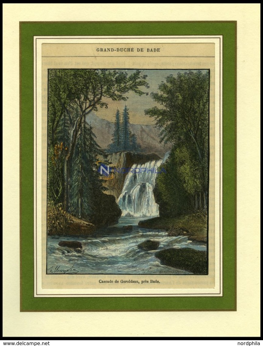BADEN, Grhzgtm.: Cascade De Geroldsau Bei Baden (engl. Landschaftsgarten), Kolorierter Holzstich Um 1880 Aus Malte-Brun - Lithographies