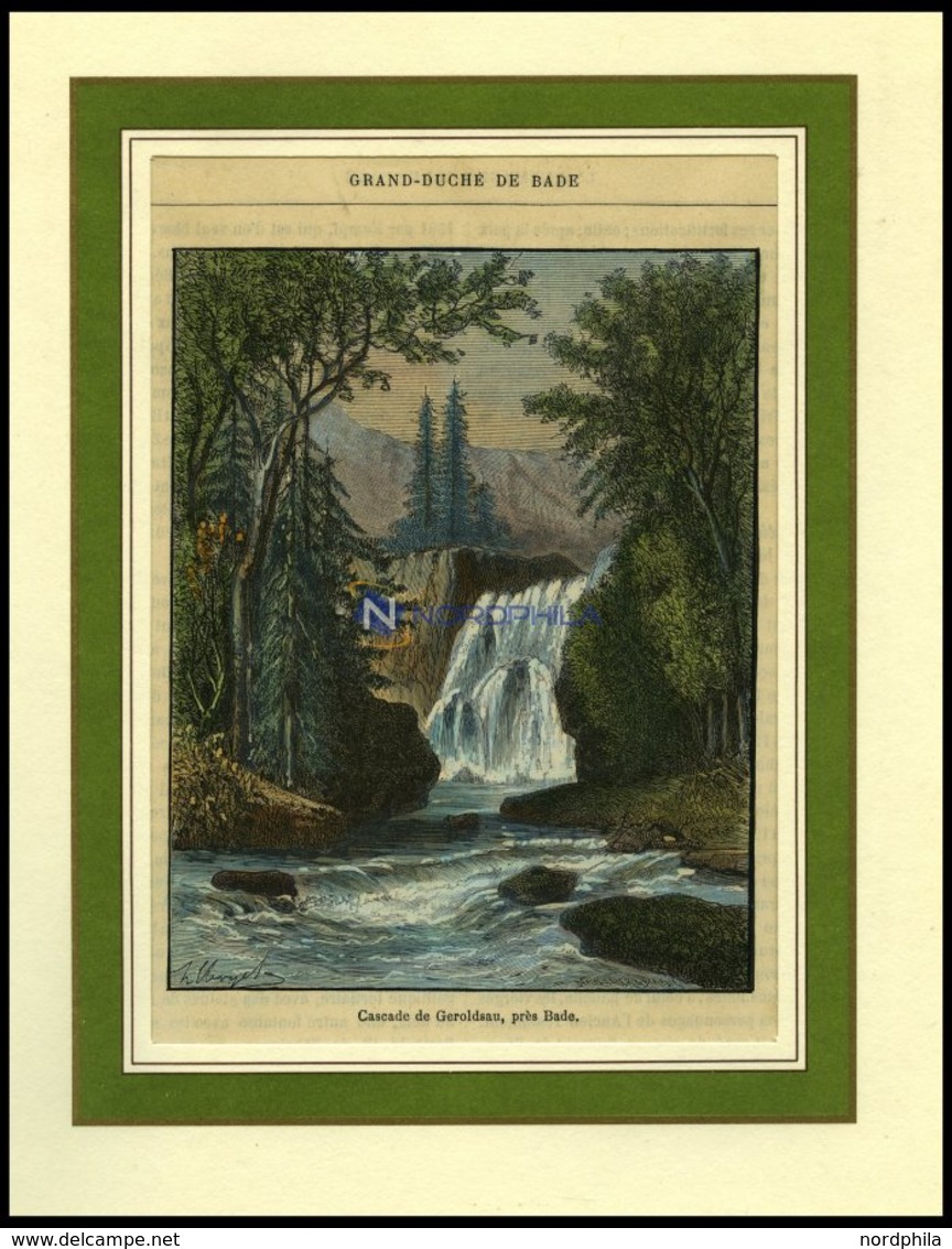 BADEN, Grhzgtm.: Cascade De Geroldsau Bei Baden (engl. Landschaftsgarten), Kolorierter Holzstich Um 1880 Aus Malte-Brun - Litografia