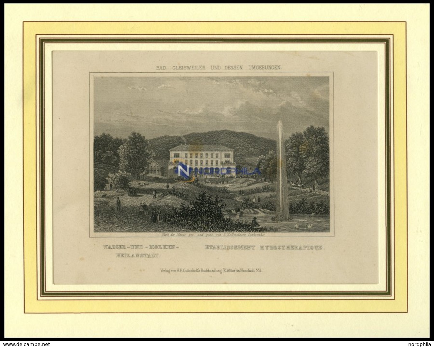 BAD GLEISWEILER: Die Wasser-und Molken-Heilanstalt, Stahlstich Aus Romantische Rheinpfalz Um 1840 - Lithographies