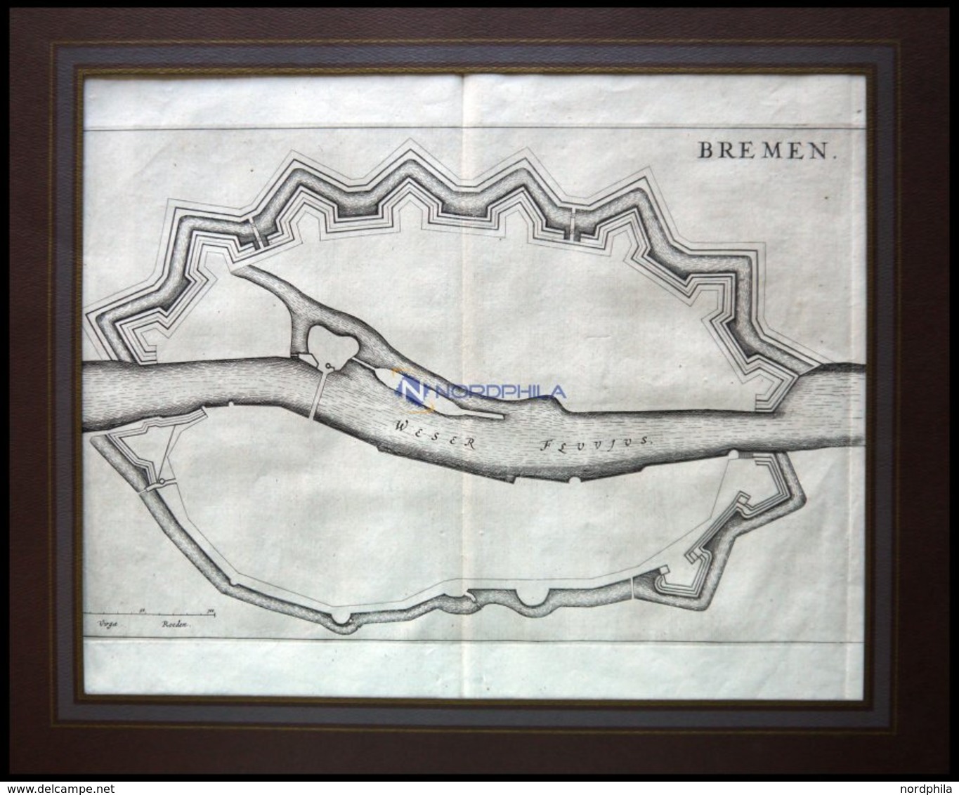 BREMEN. Grundrißplan Der Stadtmauern Mit Der Weser,Kupferstich Um 1700 - Litografia
