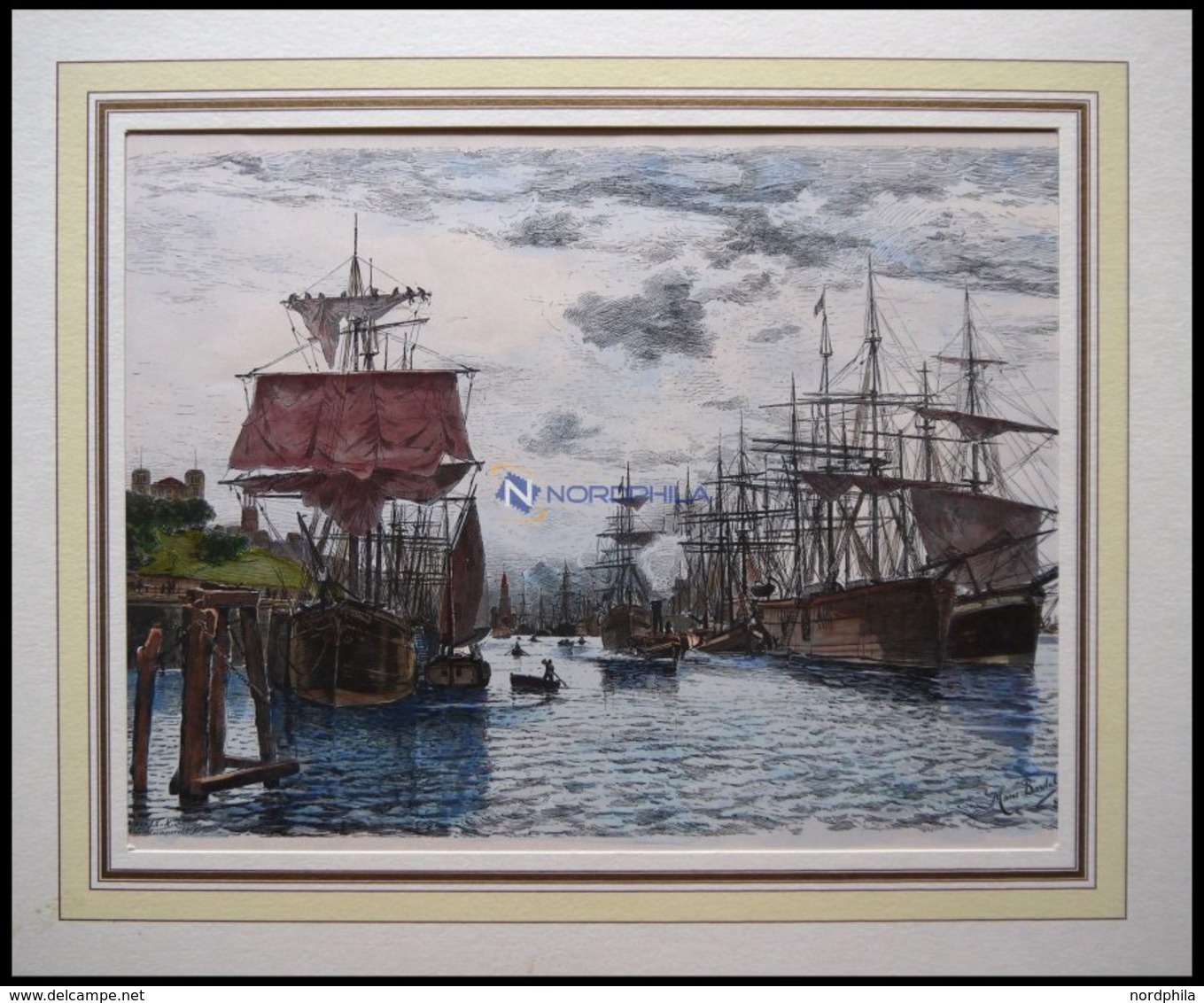 HAMBURG: Der Hafen, Kol. Holzstich Von Bartels Von 1881 - Litografía