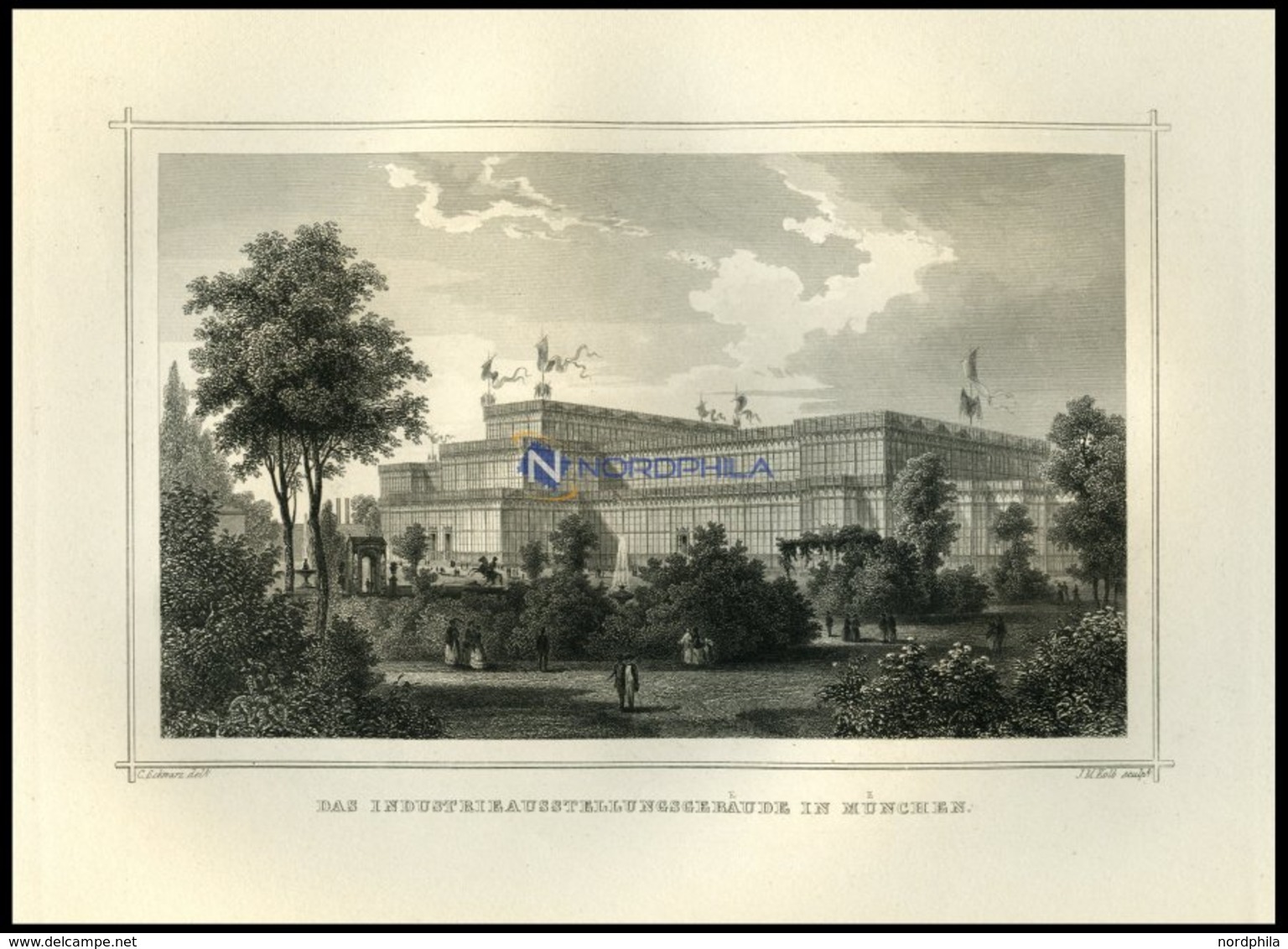MÜNCHEN: Das Industrieausstellungsgebäude, Stahlstich Von Schwarz/Kolb Um 1850 - Lithographies