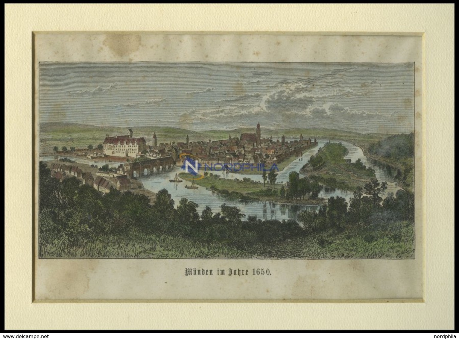 MÜNDEN, Gesamtansicht, Kolorierter Holzstich Auf Vaterländische Geschichten Von Görges 1843/4 - Litografía