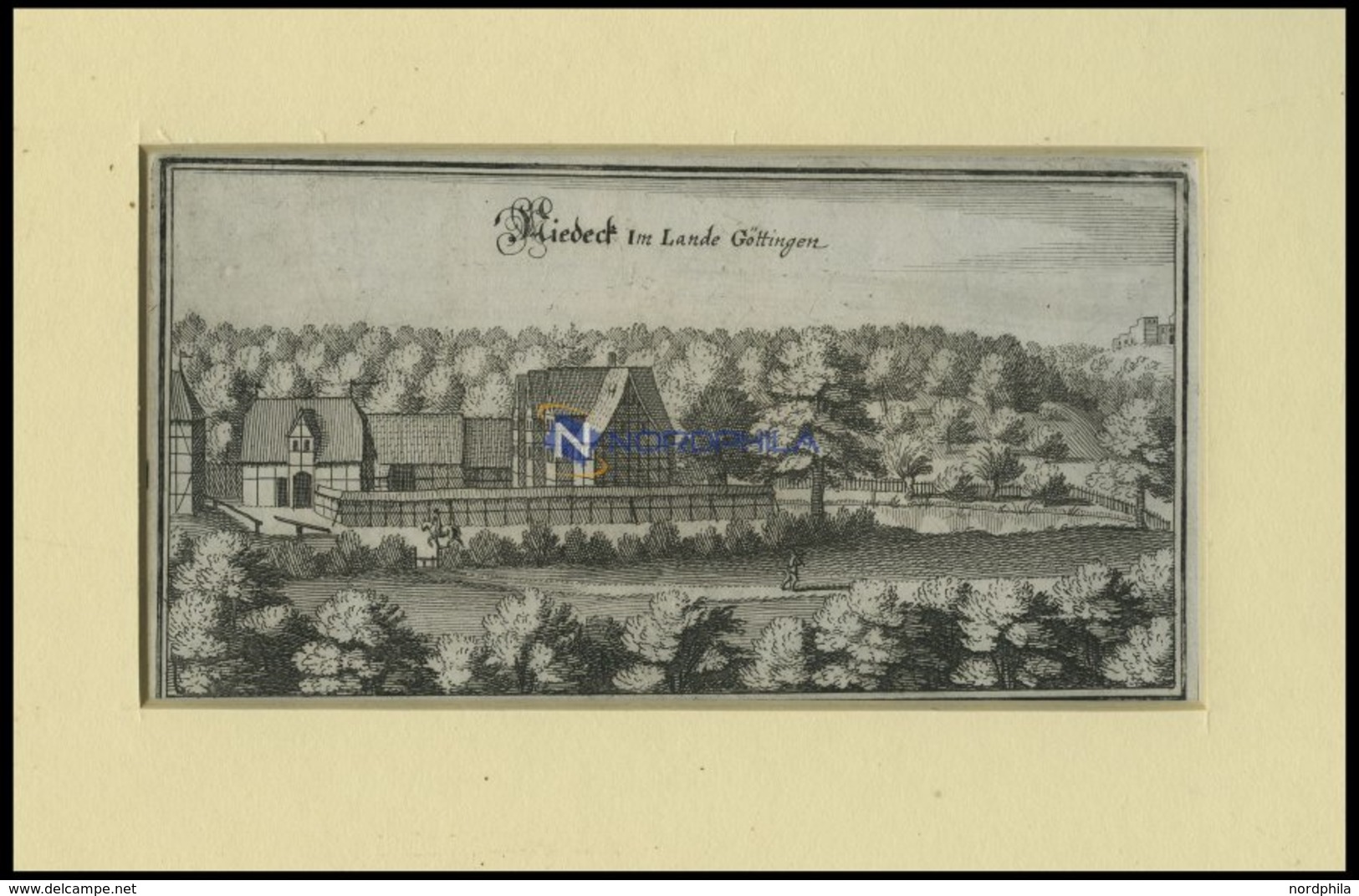 NIEDECK BEI GÖTTINGEN, Gesamtansicht, Kupferstich Von Merian Um 1645 - Litografía