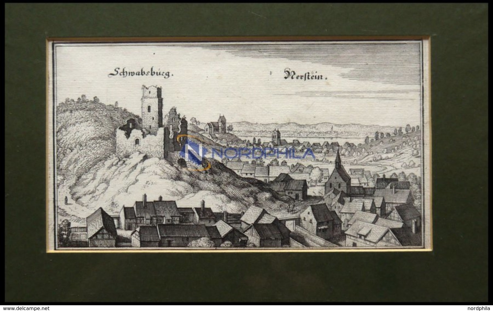 NIERSTEIN, Teilansicht Mit Der Schwabsburg, Kupferstich Von Merian Um 1645 - Lithographies