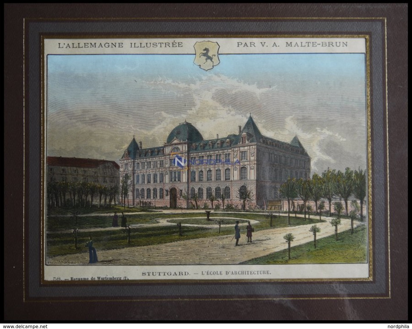 STUTTGART: Schule Für Architektur, Kolorierter Holzstich Aus Malte-Brun Um 1880 - Lithographies