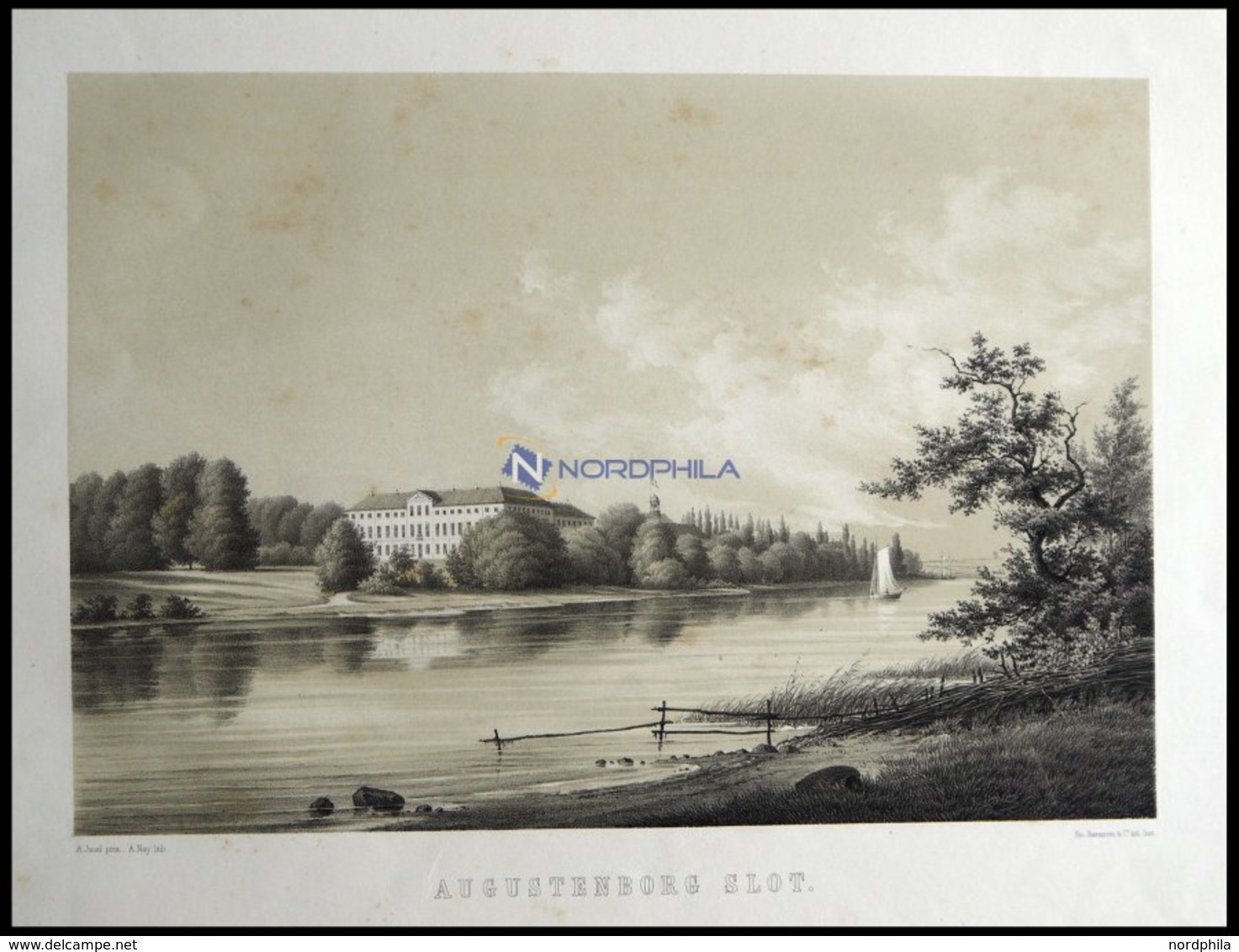 AUGUSTENBURG (Augustenborg Slot), Blick über Den Augustenburg Fjord Zum Schloß, Lithographie Mit Tonplatte Von Alexander - Litografía