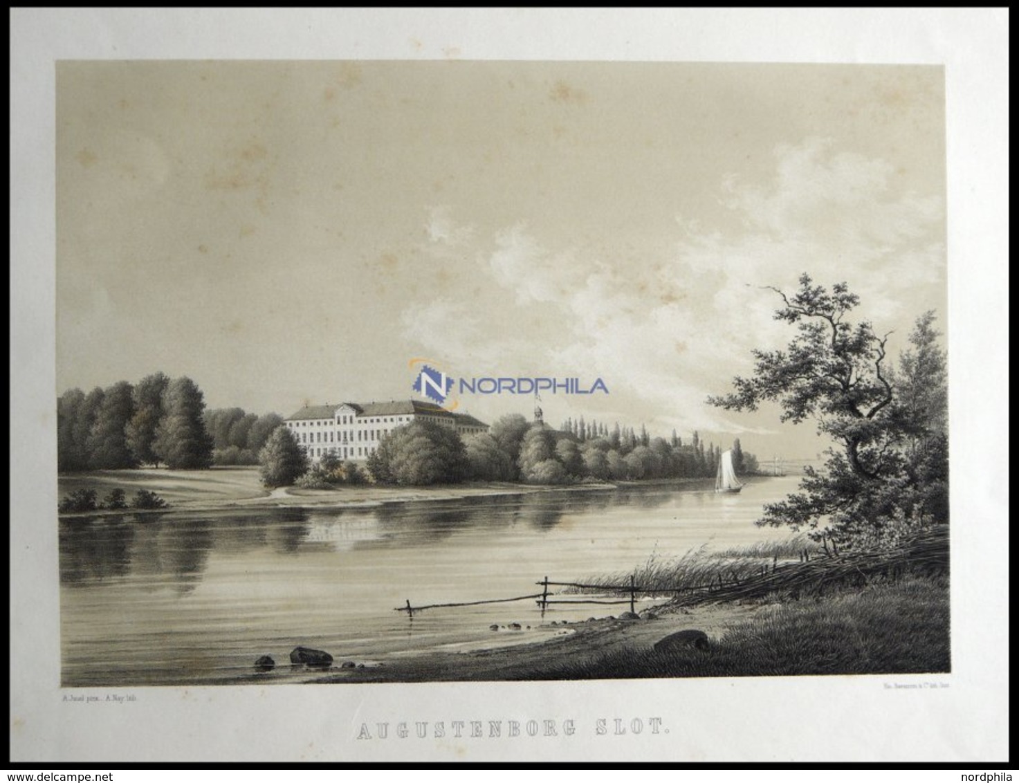 AUGUSTENBURG (Augustenborg Slot), Blick über Den Augustenburg Fjord Zum Schloß, Lithographie Mit Tonplatte Von Alexander - Lithographies