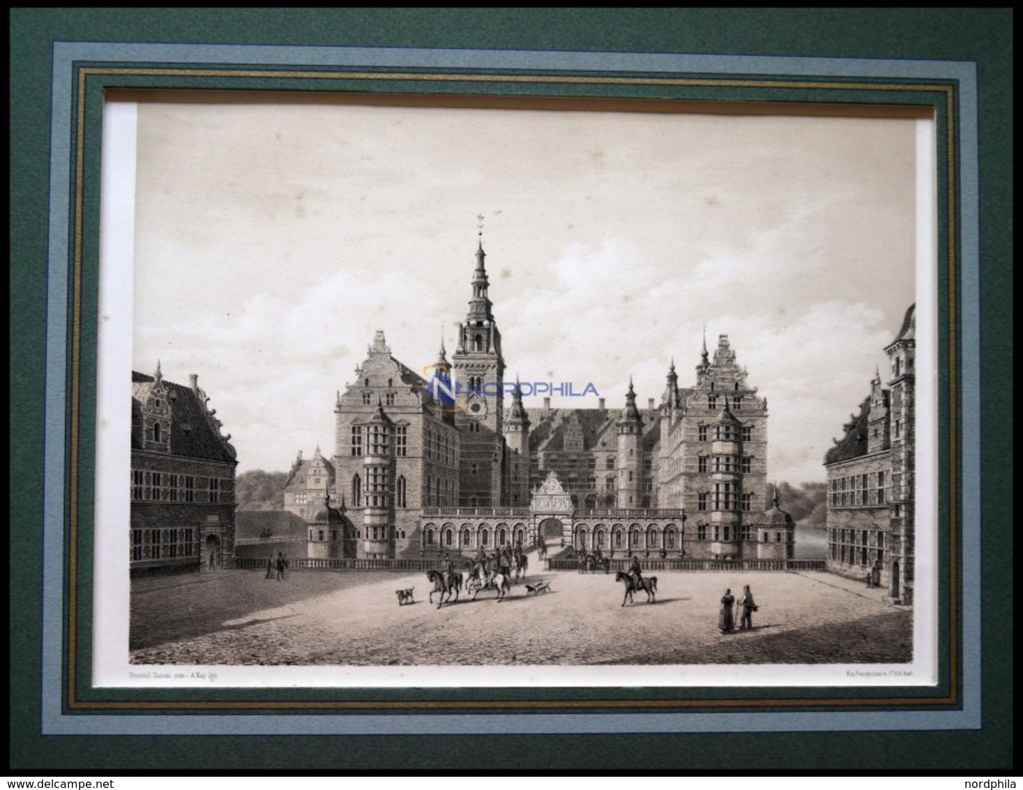 HILLEROD (Frederiksborg Slot), Schloß Frederiksborg Mit Reiterstaffage, Lithographie Mit Tonplatte Von Alexander Nay Nac - Lithographien