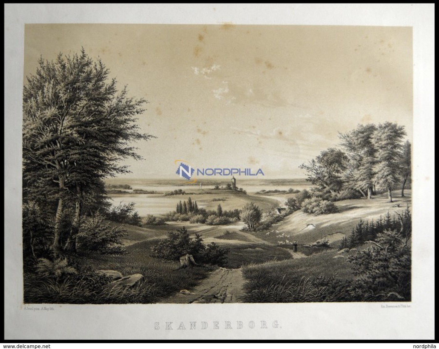 SKANDERBORG (Skanderborg), Gesamtansicht, Lithographie Mit Tonplatte Von Alexander Nay Nach A. Juuel Bei Emil Baerentzen - Lithographien