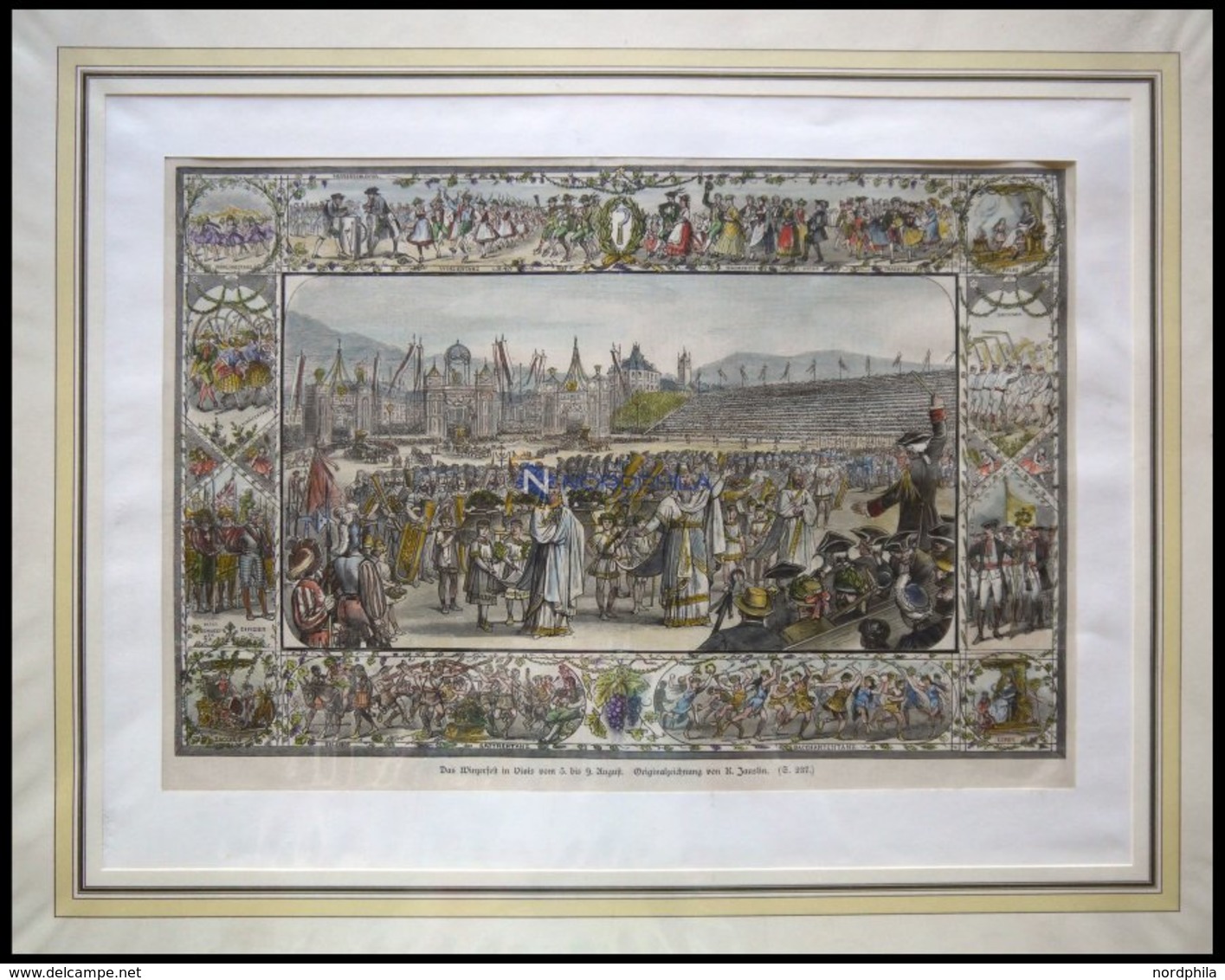 VIVIS: Das Winzerfest, Kolorierter Holzstich Von Jauslin Um 1880 - Litografía