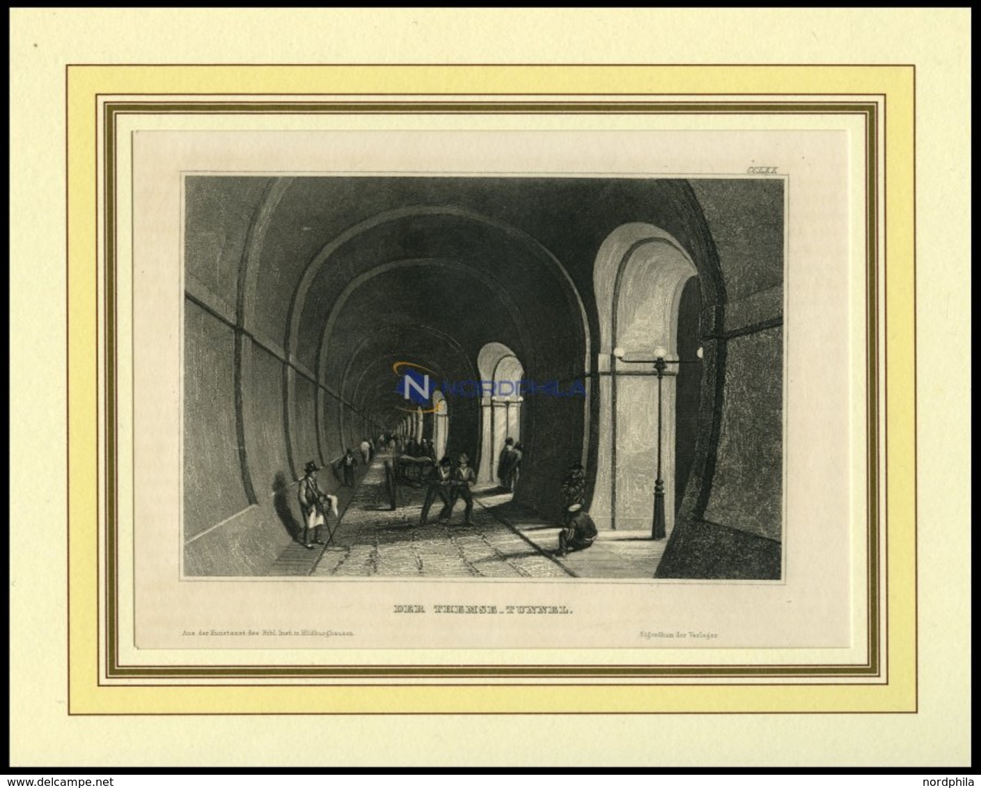 Der THEMSE-TUNNEL, Stahlstich Von B.I. Um 1840 - Litografía