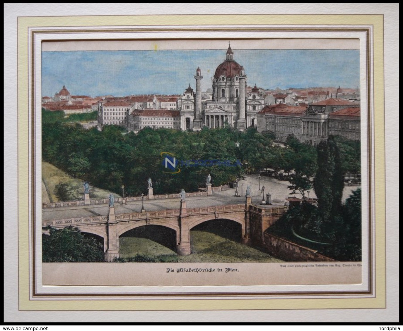 WIEN: Die Elisabethbrücke, Kolorierter Holzstich Um 1880 - Lithographies