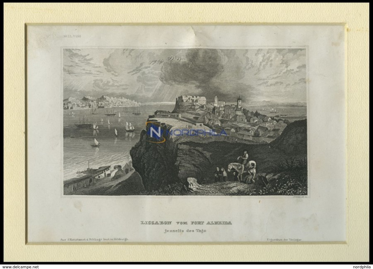 LISSABON Vom Fort Almeida Aus Gesehen, Stahlstich Von B.I. Um 1840 - Litografia