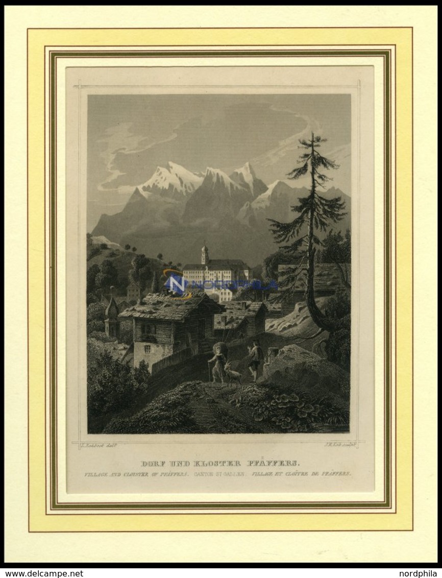BAD PFÄFFERS/ST. GALLEN, Gesamtansicht Mit Kloster, Stahlstich Von Rohbock/Kolb Um 1840 - Lithographies