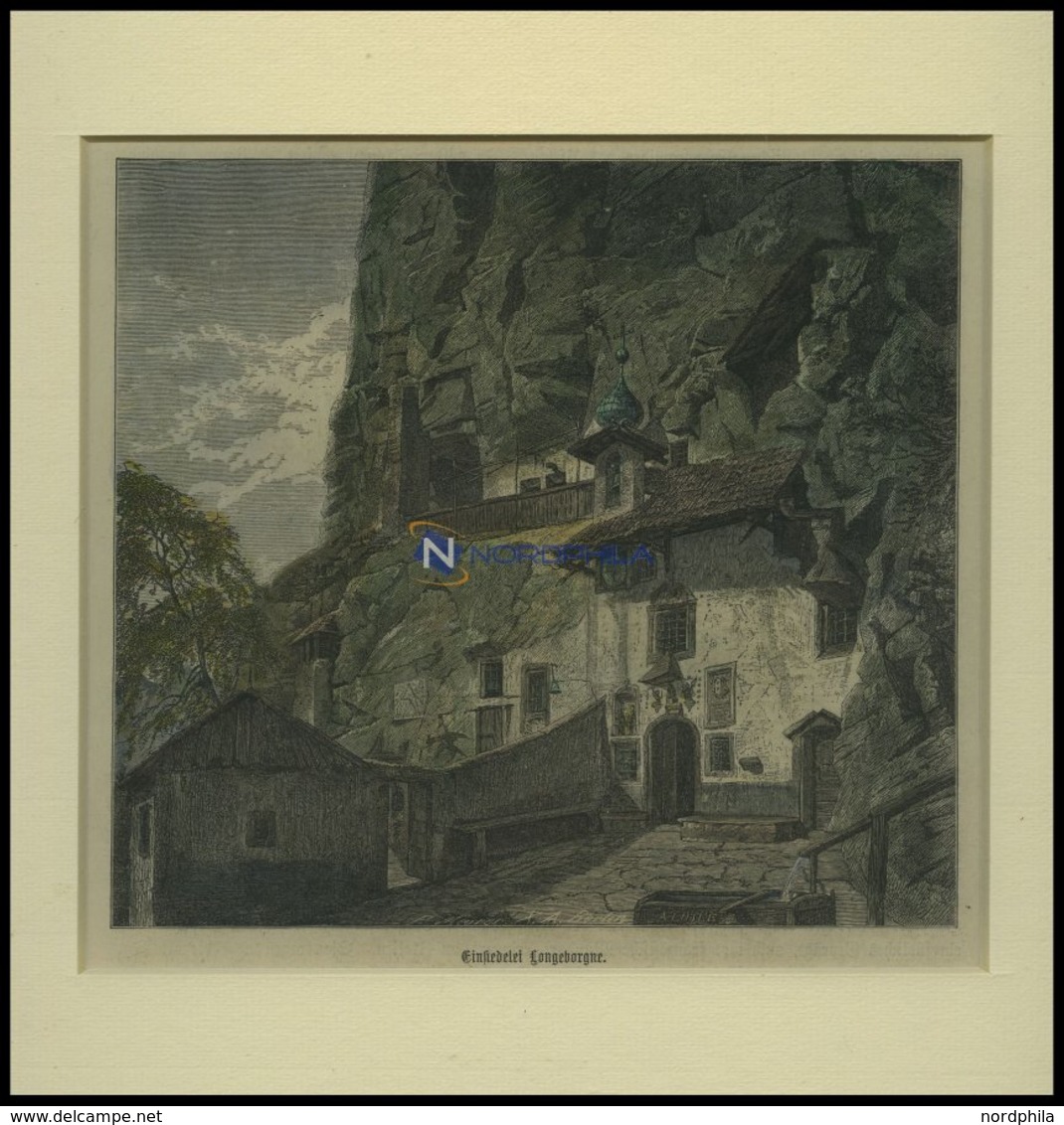 BORGNE: Einsiedelei Longeborgne, Kolorierter Holzstich Um 1880 - Litografia
