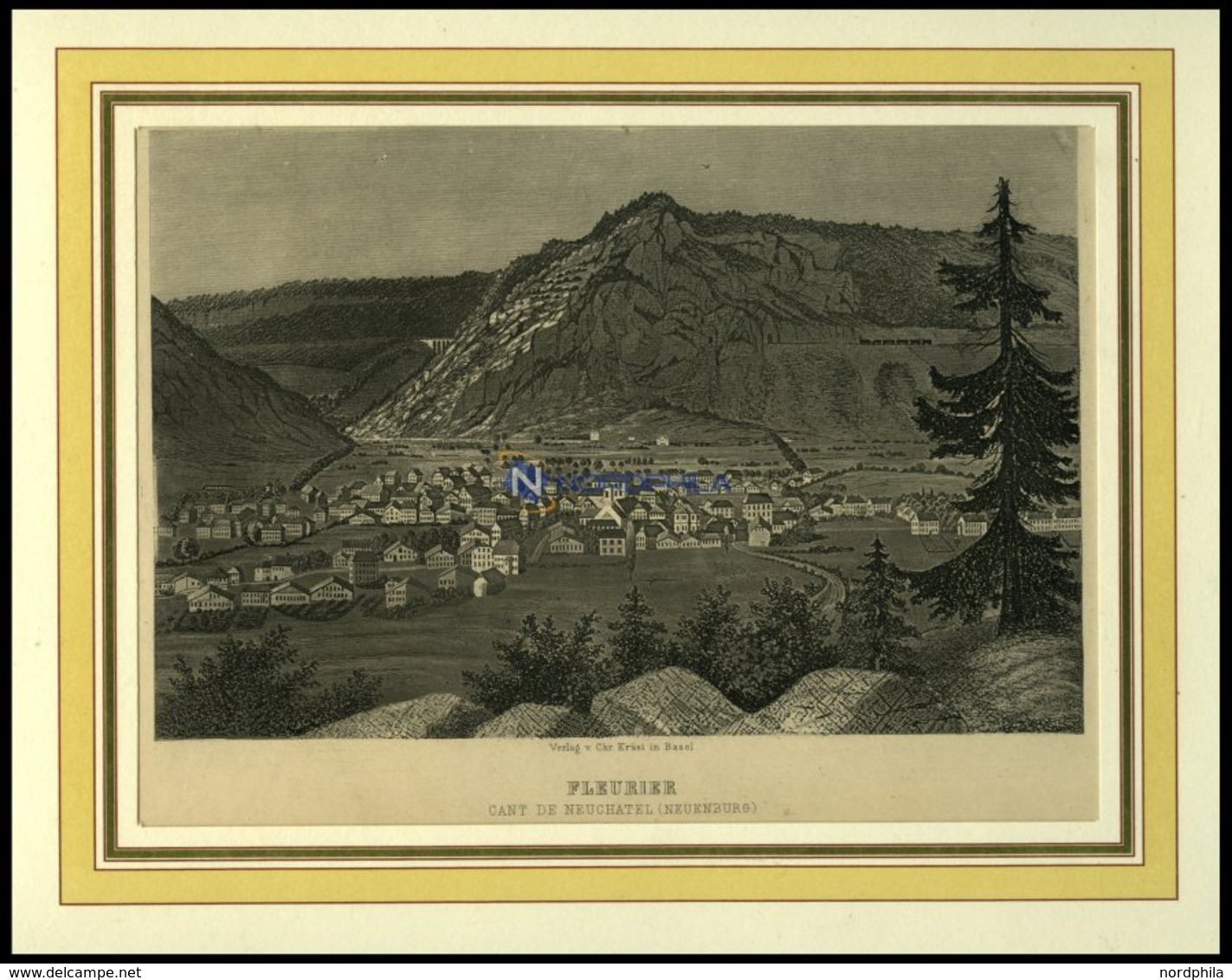 FLEURIER/NEUCHATEL, Gesamtansicht, Stahlstich -Aquatinta Um 1840 - Lithographien