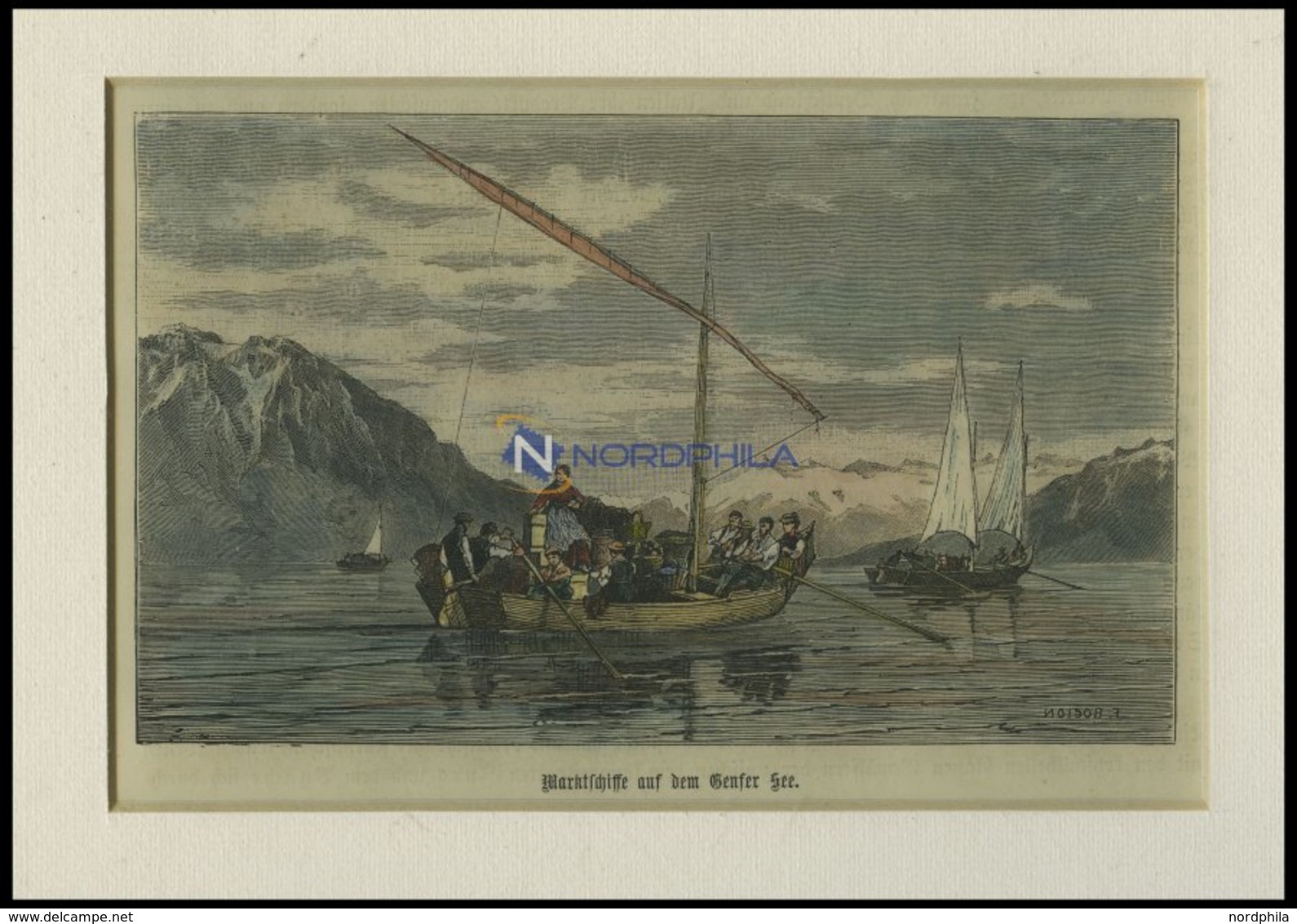 GENFER SEE: Marktschiffe, Kolorierter Holzstich Um 1880 - Lithographies