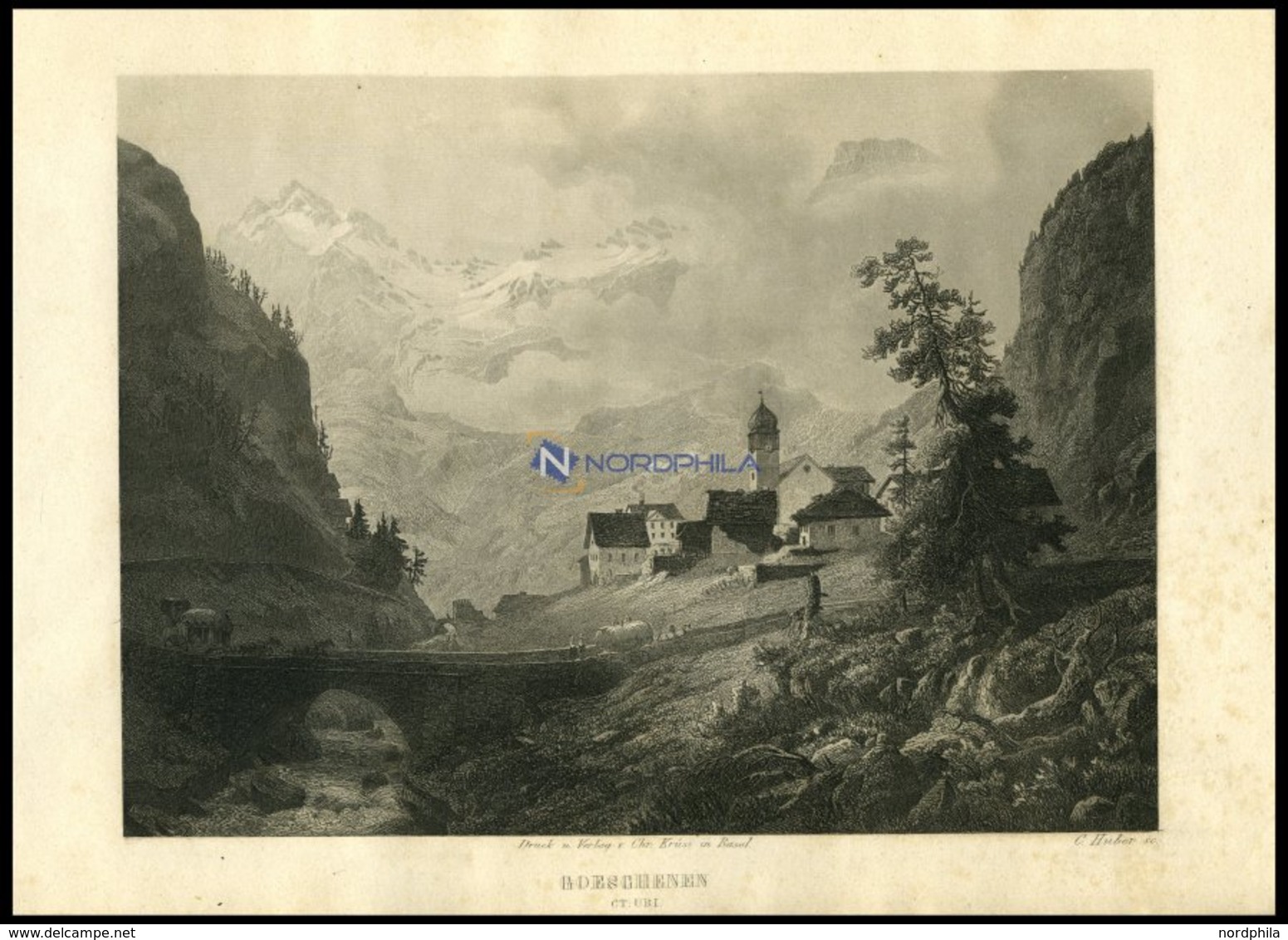 GOESCHENEN CT URI, Gesamtansicht, Stahlstich Von Huber Um 1840 - Lithographies