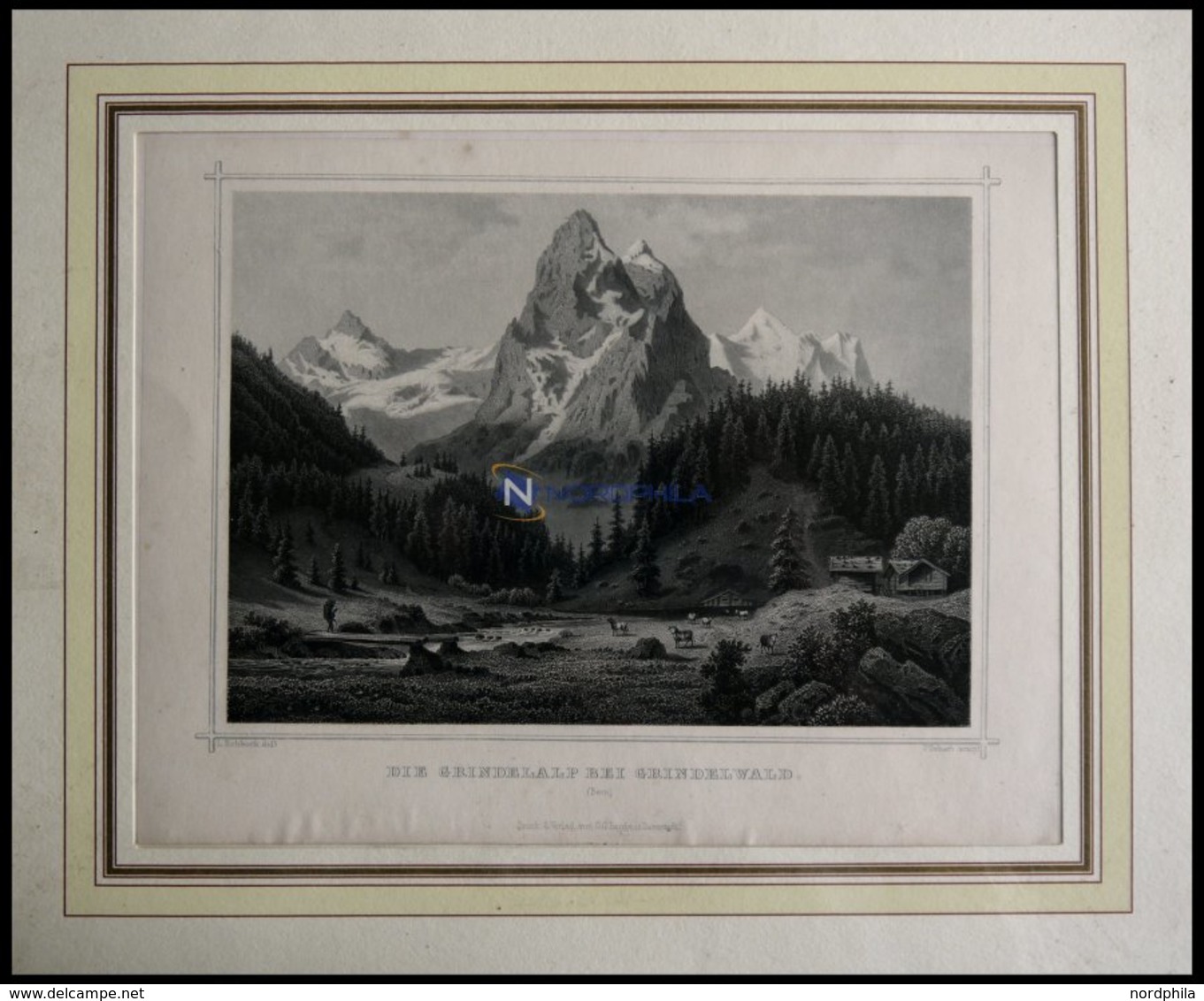 GRINDELWALD: Die Grindelalp Mit Eiger, Mönch Und Jungrau, Stahlstich Von Rohbock/Umbach Um 1840 - Lithographies