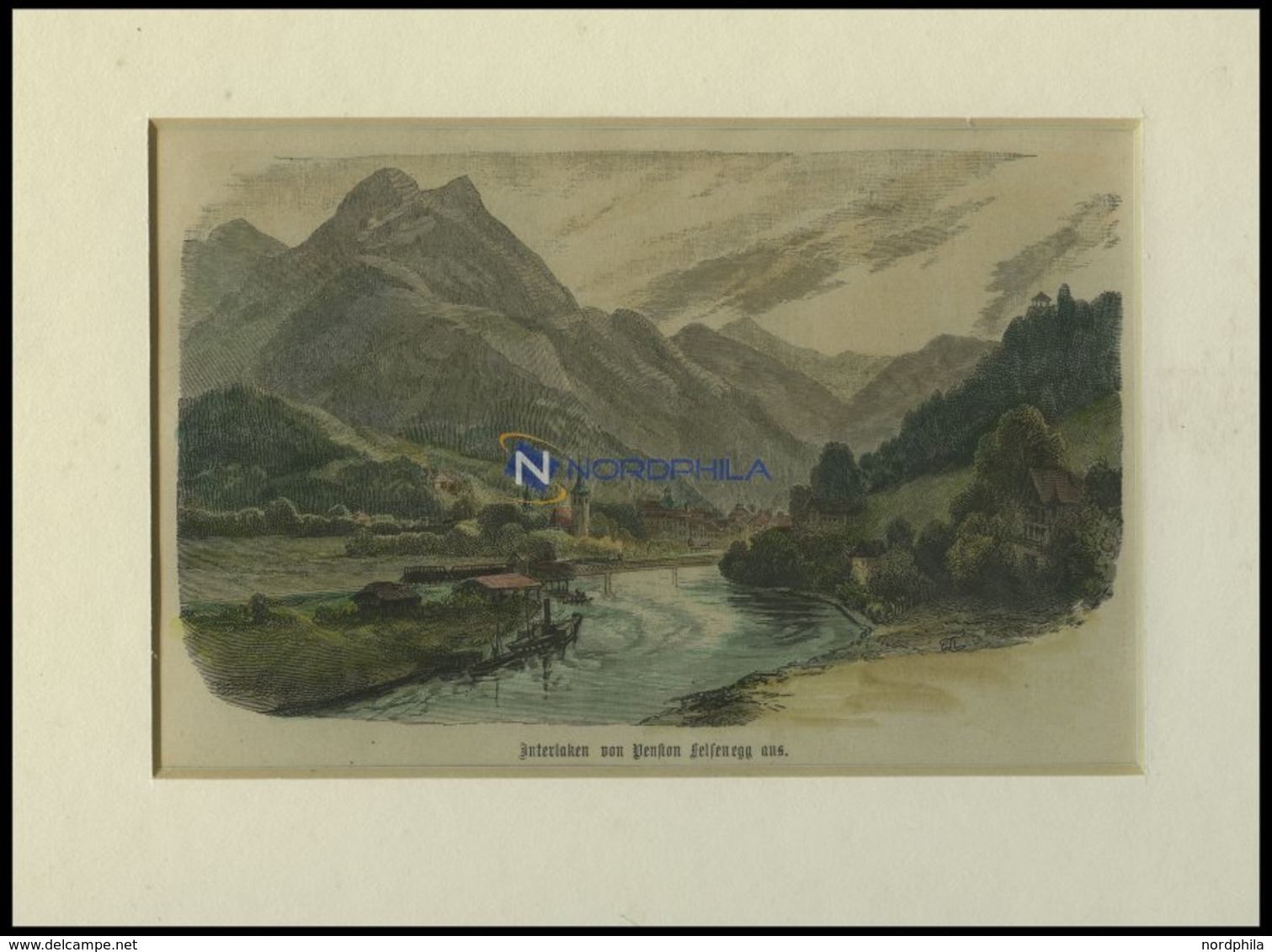 INTERLAKEN, Gesamtansicht, Kolorierter Holzstich Um 1880 - Lithographies