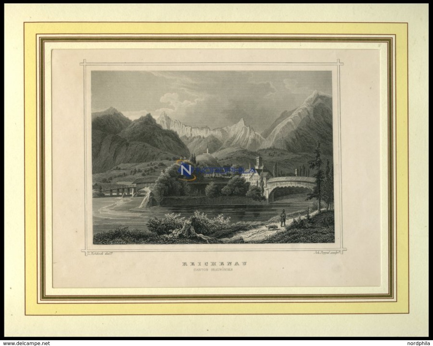 REICHENAU/GRAUBÜNDEN, Teilansicht, Stahlstich Von Rohbock/Poppel Um 1840 - Lithographien