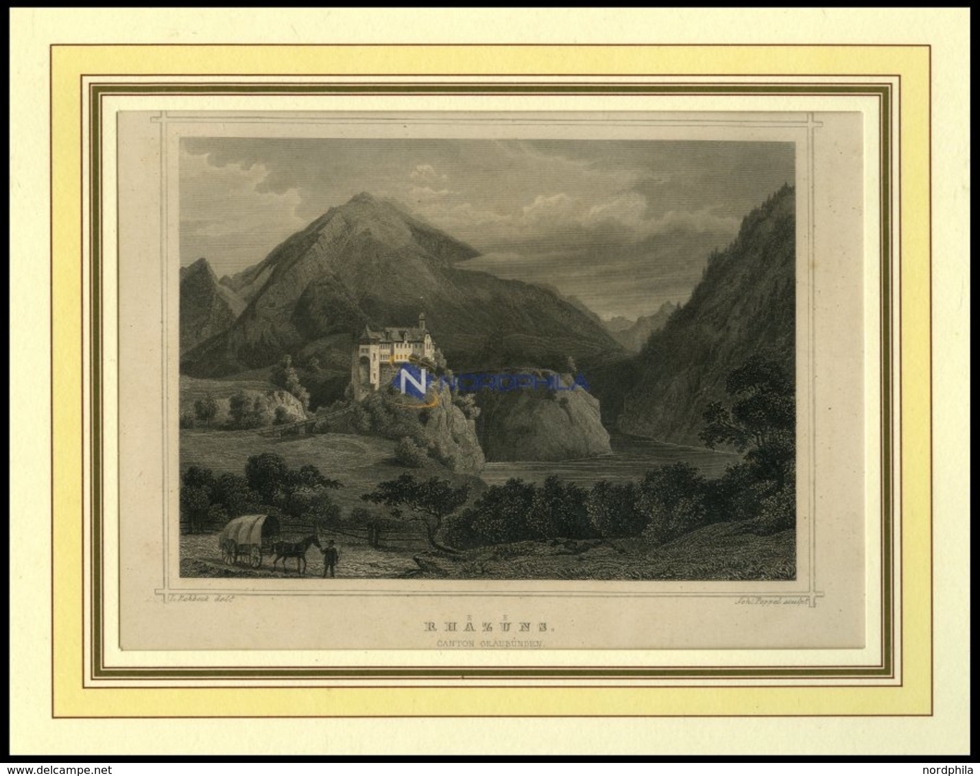 RHÄZÜNS/KANTON GRAUBÜNDEN, Teilansicht, Stahlstich Von Rohbock/Poppel Um 1840 - Litografia