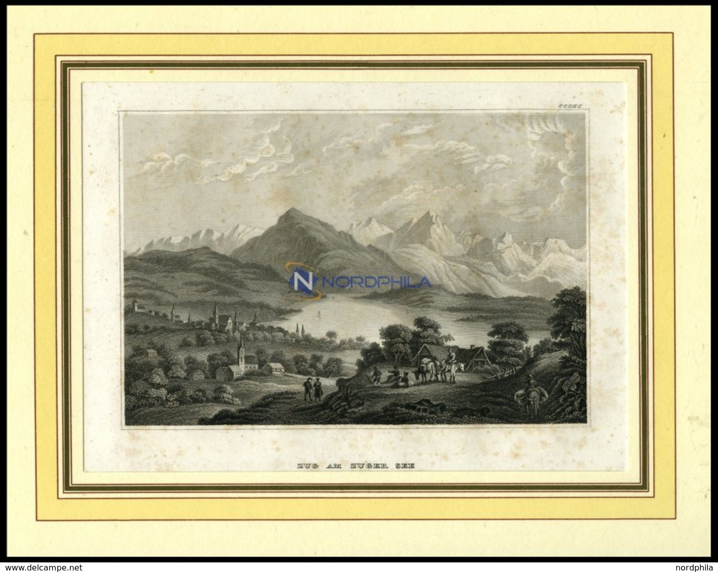 ZUG Am Zuger See, Gesamtansicht, Stahlstich Von B.I. Um 1840 - Litografia