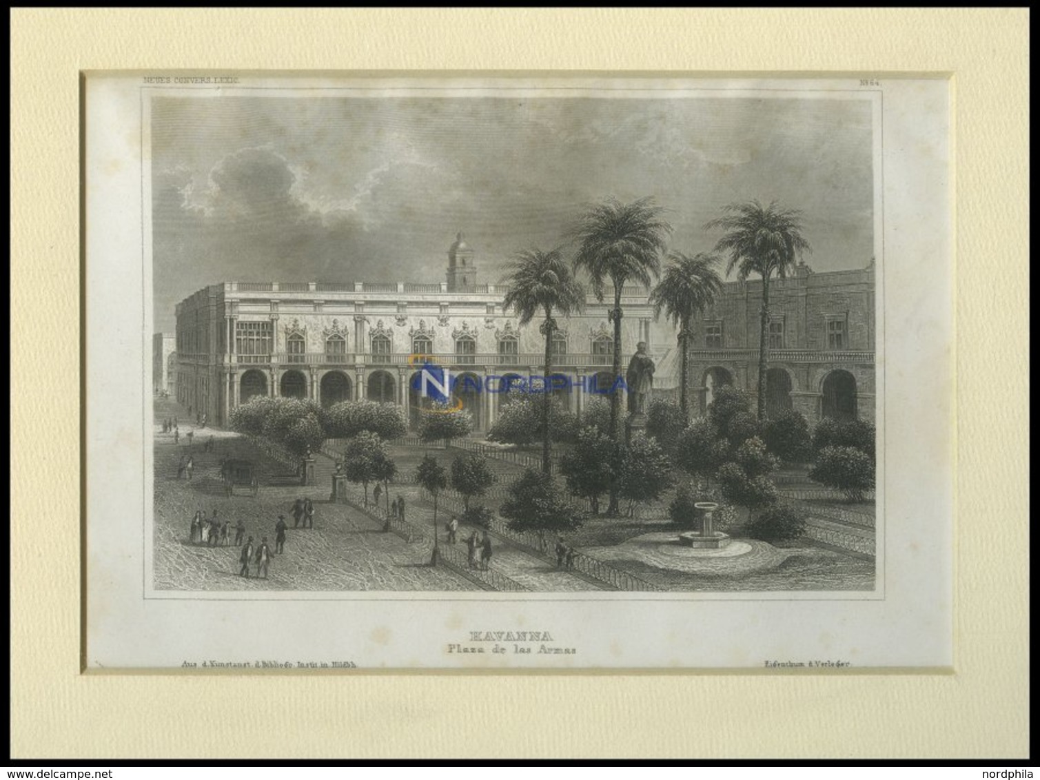 KUBA: Havanna, Plaza De Las Armas, Stahlstich Von B.I. Um 1840 - Lithographies