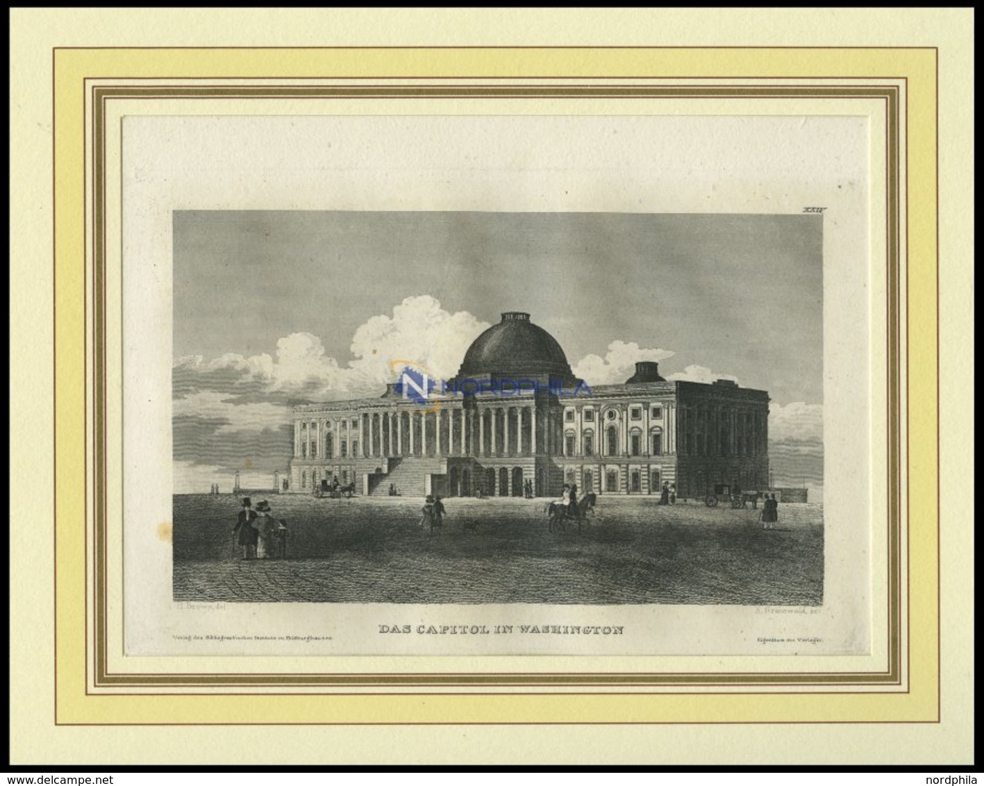 USA: Washington, Das Capitol, Stahlstich Von B.I. Um 1840 - Litografia