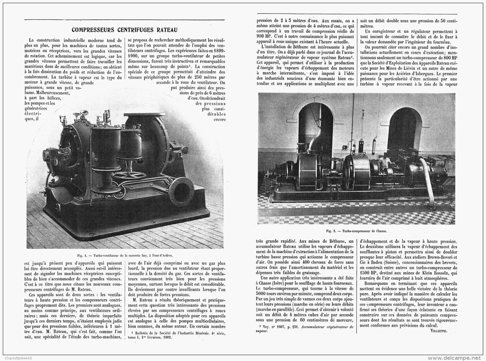 COMPRESSEURS  CENTRIFUGES  " RATEAU  "   1907 - Other & Unclassified