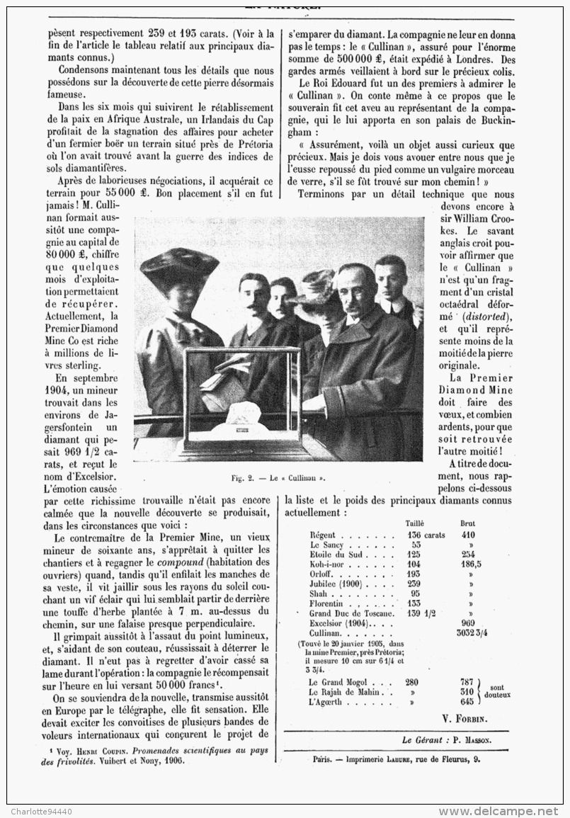 LE  DIAMANT Des  " BOERS  "  1907 - Altri & Non Classificati