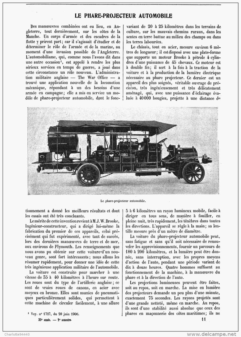 LE PHARE-PROJECTEUR AUTOMOBILE   1907 - Autres & Non Classés