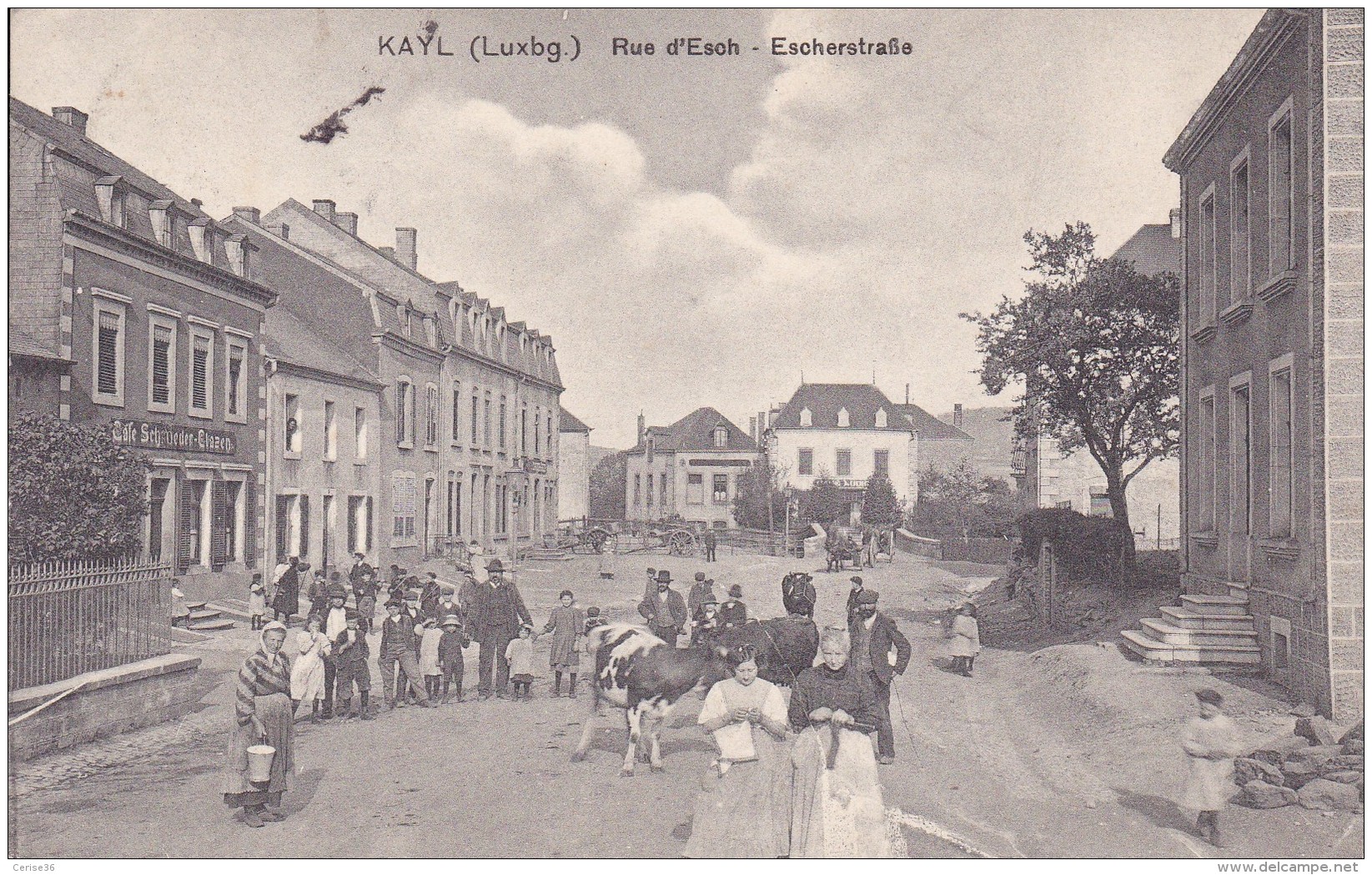 Kayl Rue D'Esch - Escherstrabe Belle Animation Et Circulée En 1912 - Esch-sur-Alzette