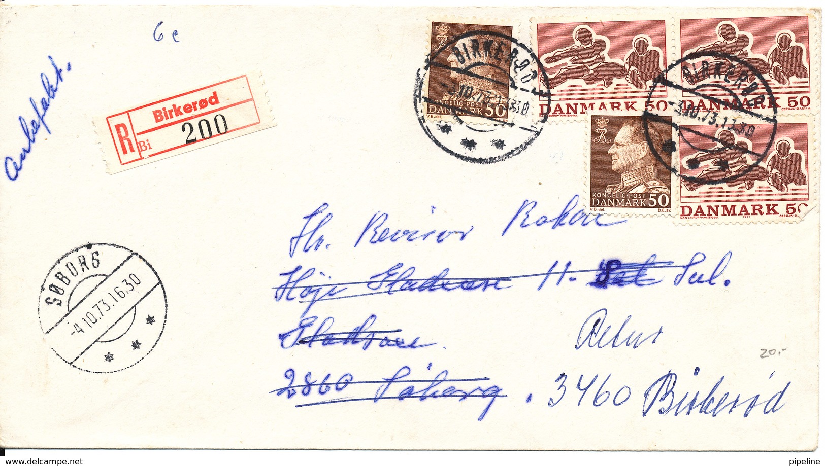 Denmark Registered Cover Birkeröd 3-10-1973 And Returned 4-10-1973 Unknown Address - Covers & Documents