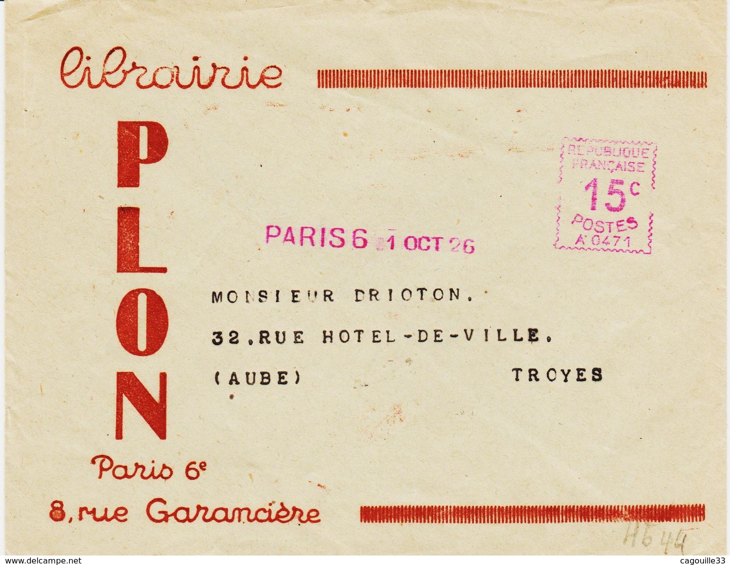 France,  De Paris 6 En 1926, Obliteration Mecanique , Machine A  15 C, TB - EMA (Printer Machine)