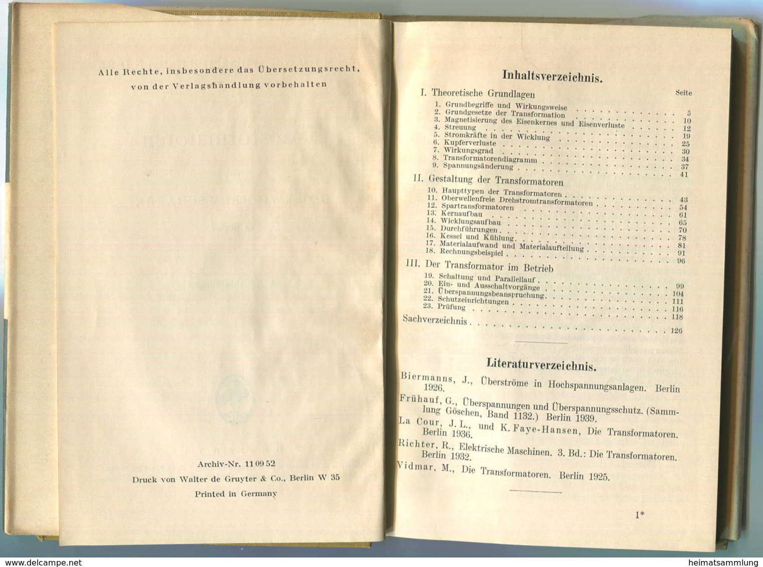 Sammlung Göschen Transformatoren Dr. Ing. Wilhelm Schäfer 1939 - 140 Seiten Mit 74 Abbildungen - Verlag Walter De Gruyte - Transporte
