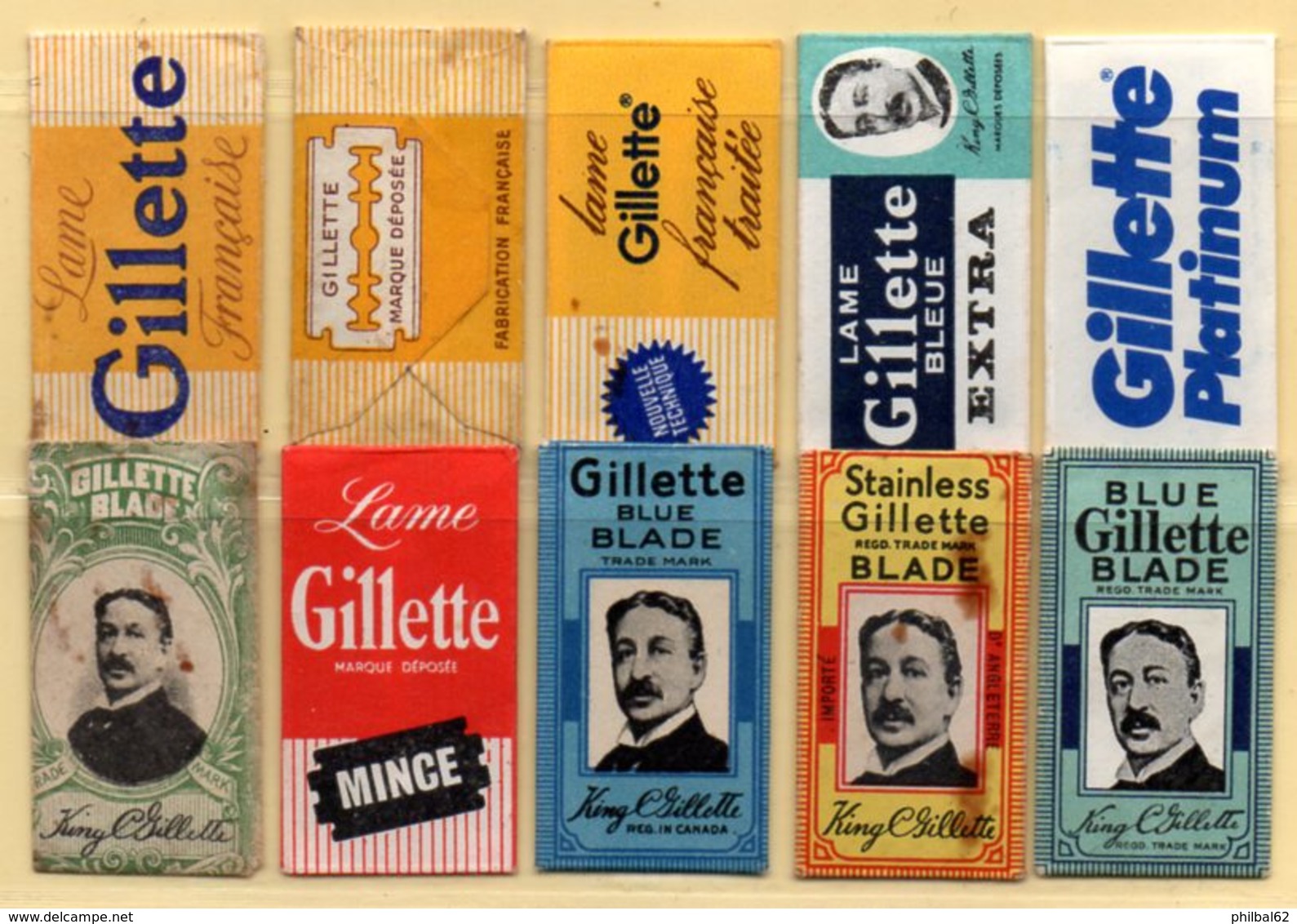 Rasage. Razor Blade. Lame De Rasoir. Lot De 10 Lames Gillette Différentes, France, U.S. Canada, England, Spain. - Lames De Rasoir