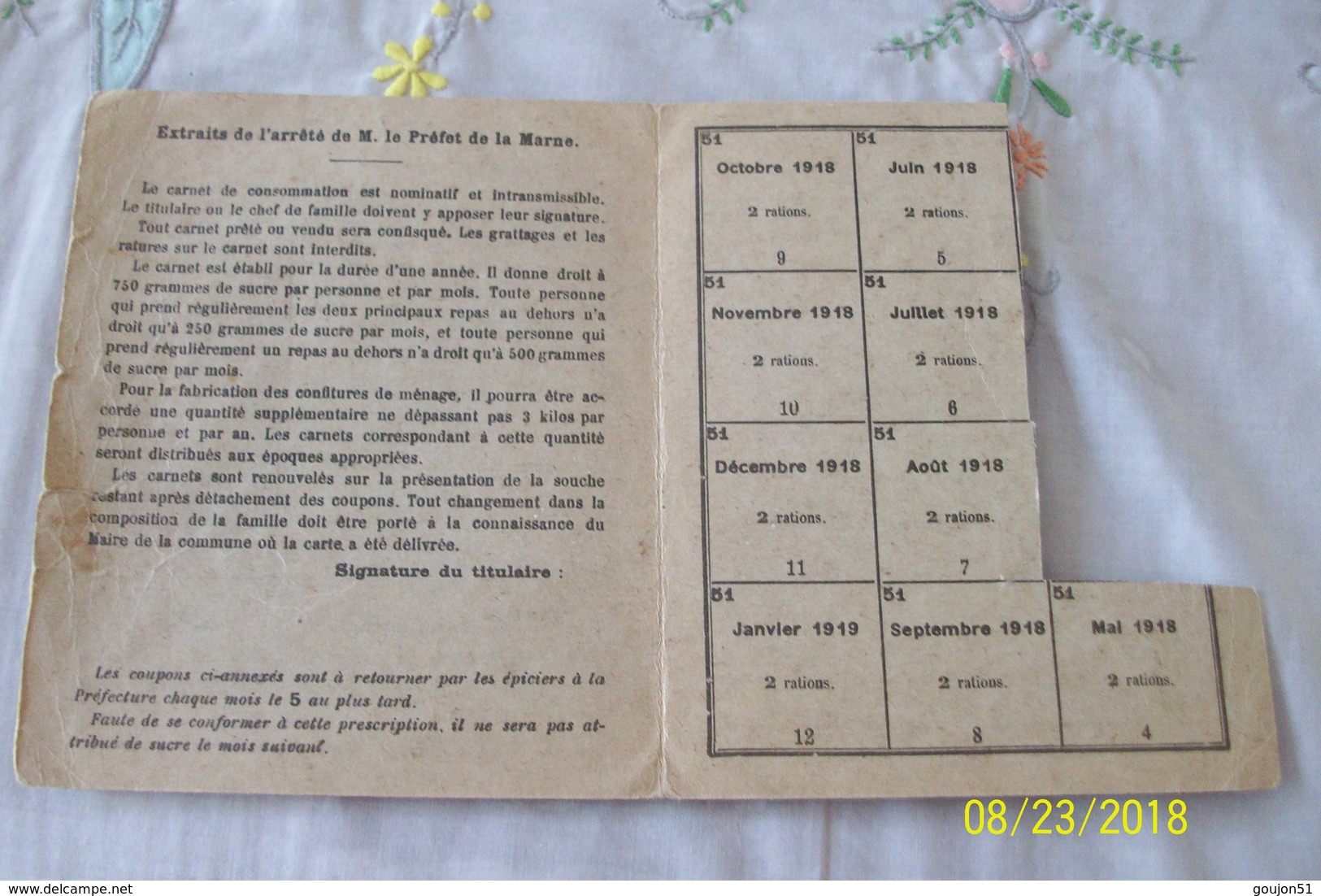 1www1 France Carte De Rationnement Carnet De Sucre Année 1918 - 1914-18