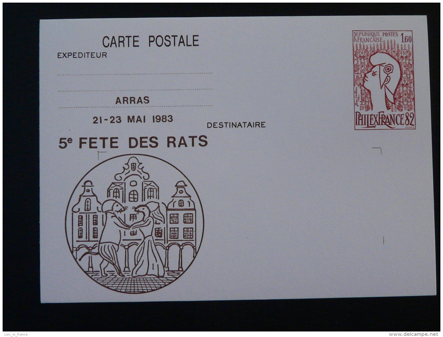 62 Pas De Calais Arras Fête Des Rats 1983 Entier Postal Marianne De Cocteau Decaris Stationery Card - Cartes Postales Repiquages (avant 1995)