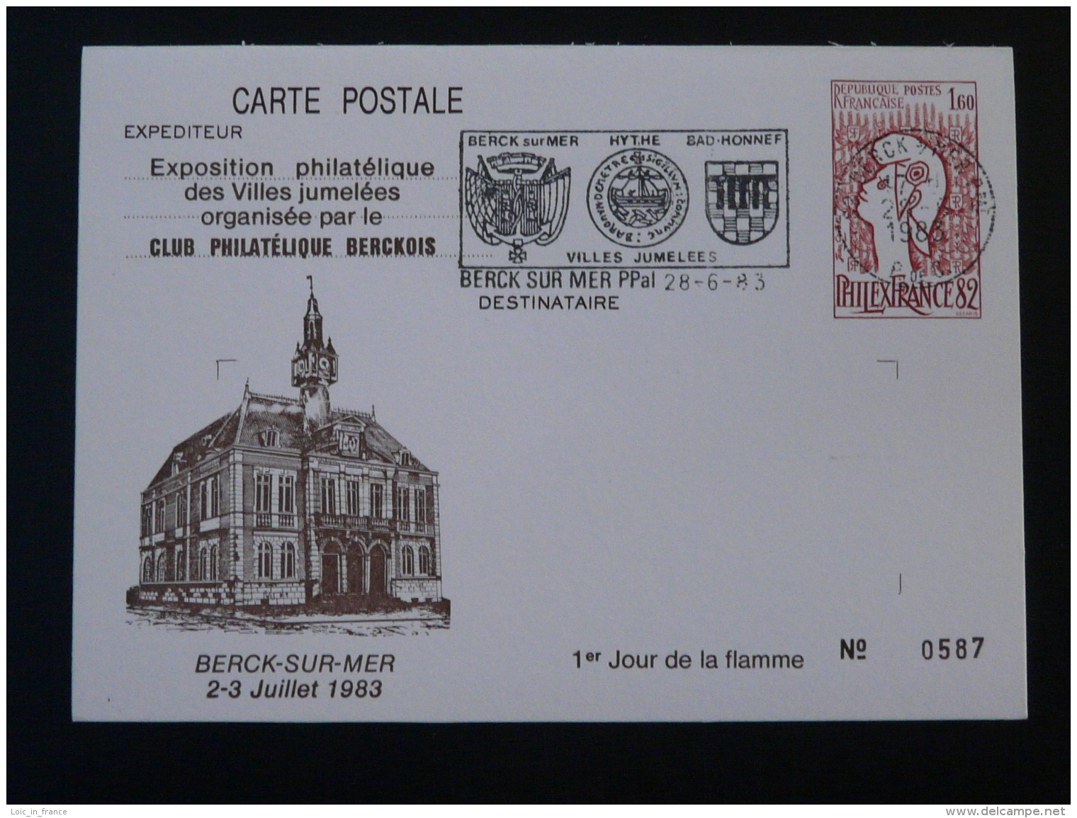 62 Pas De Calais Berck Jumelage Bad Honnef Flamme Concordante Entier Postal Marianne De Cocteau Decaris Stationery Card - Cartes Postales Repiquages (avant 1995)