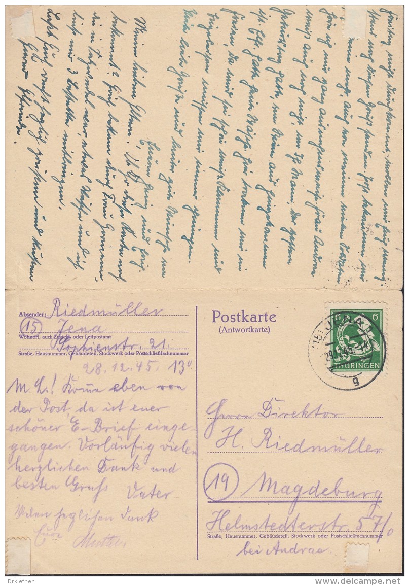 SBZ  95 Auf Postkarte AP P 302 Gestempelt: Magdeburg 10.4.45/Jena 29.12.45, Mit Laufgeschichte - Other & Unclassified