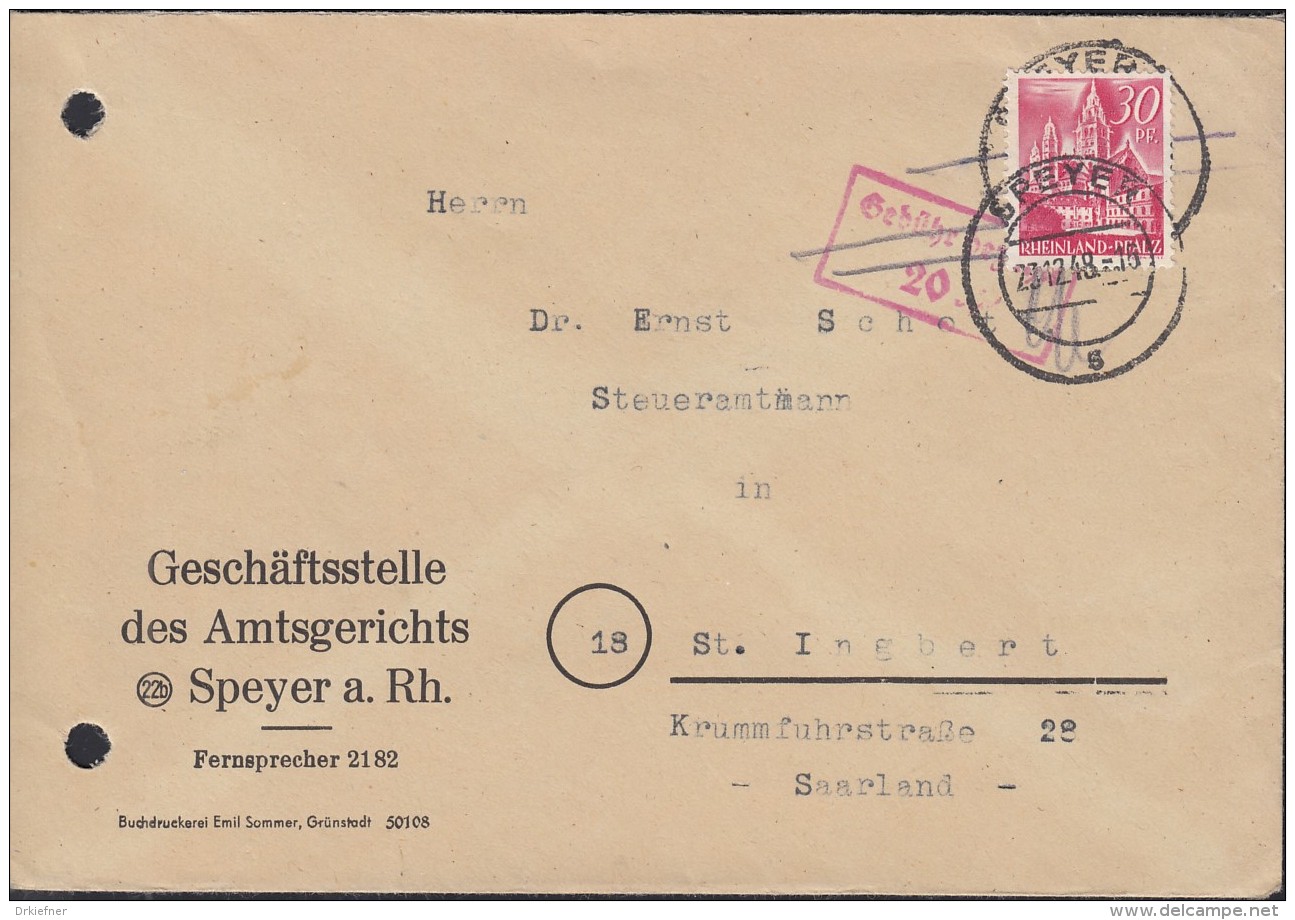 FranzZone Rheinland-Pfalz 25 EF Auf Wiederverwendeten Gebühr Bezahlt Brief, Stempel: Speyer 23.12.1948 - Other & Unclassified