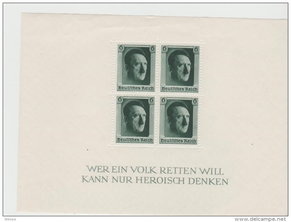 III-Reich, Block 7 Hitlers Geburtstag 1937  ** MNH - Blocks & Kleinbögen