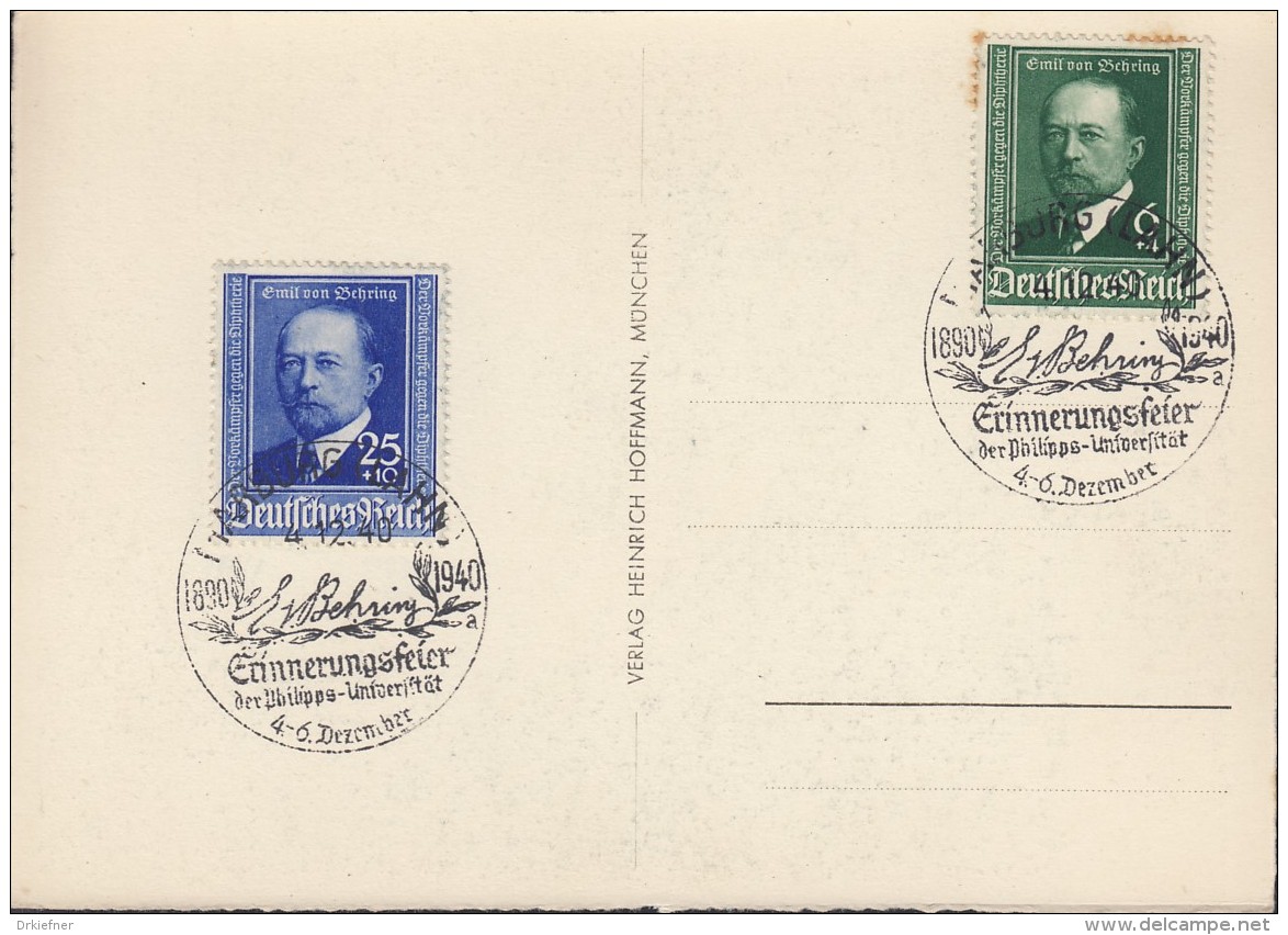 DR 760-761 Auf SoKa Mit Sonderstempel: Marburg Emil Von Behring Erinnerungsfeier 4.12.1940 - Briefe U. Dokumente